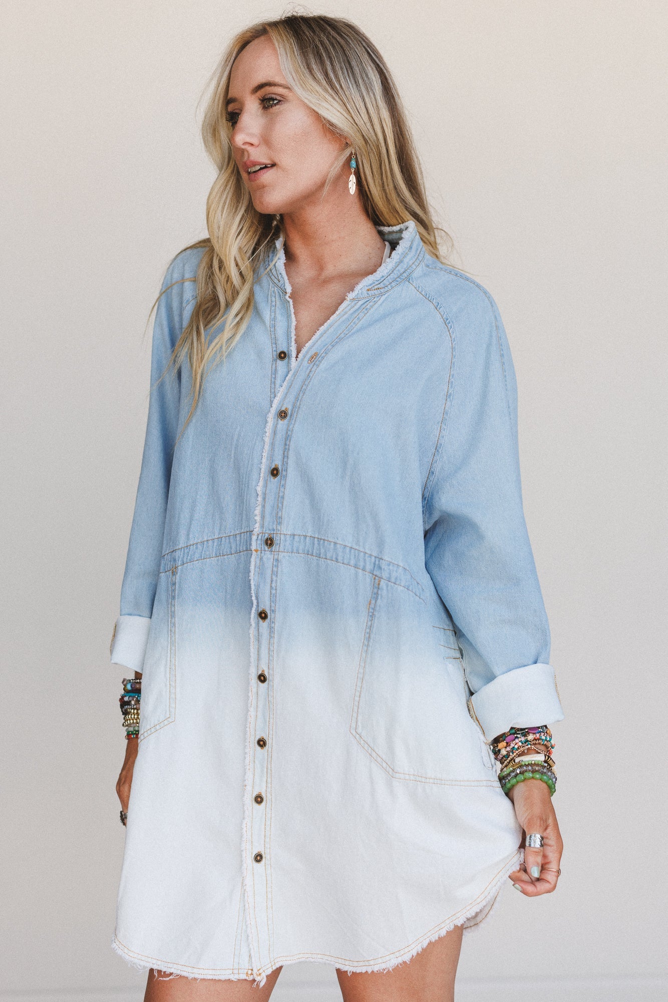 Dreamy Fate Button Down Dress - Light Denim