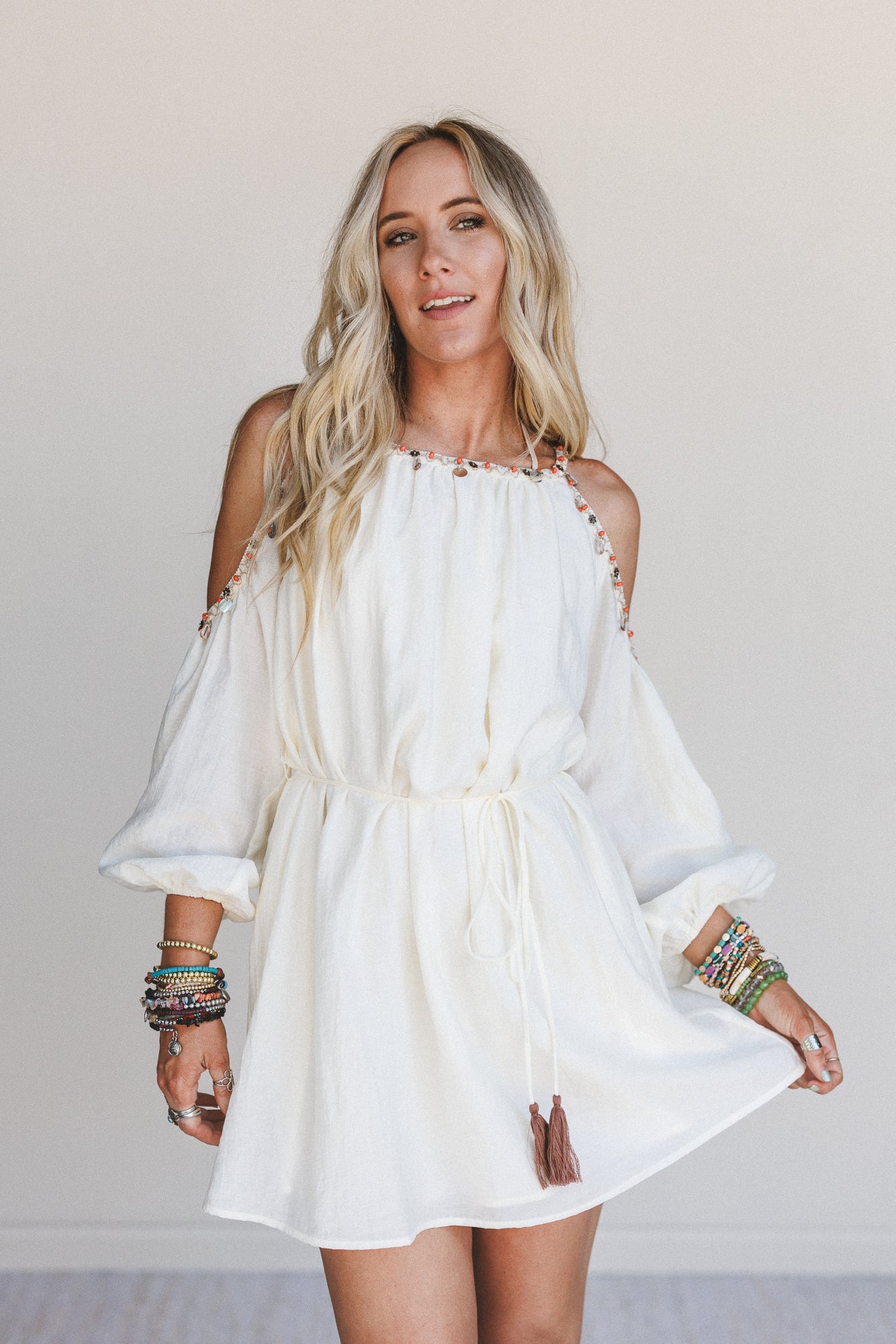 Elia Open Shoulder Dress - Cream