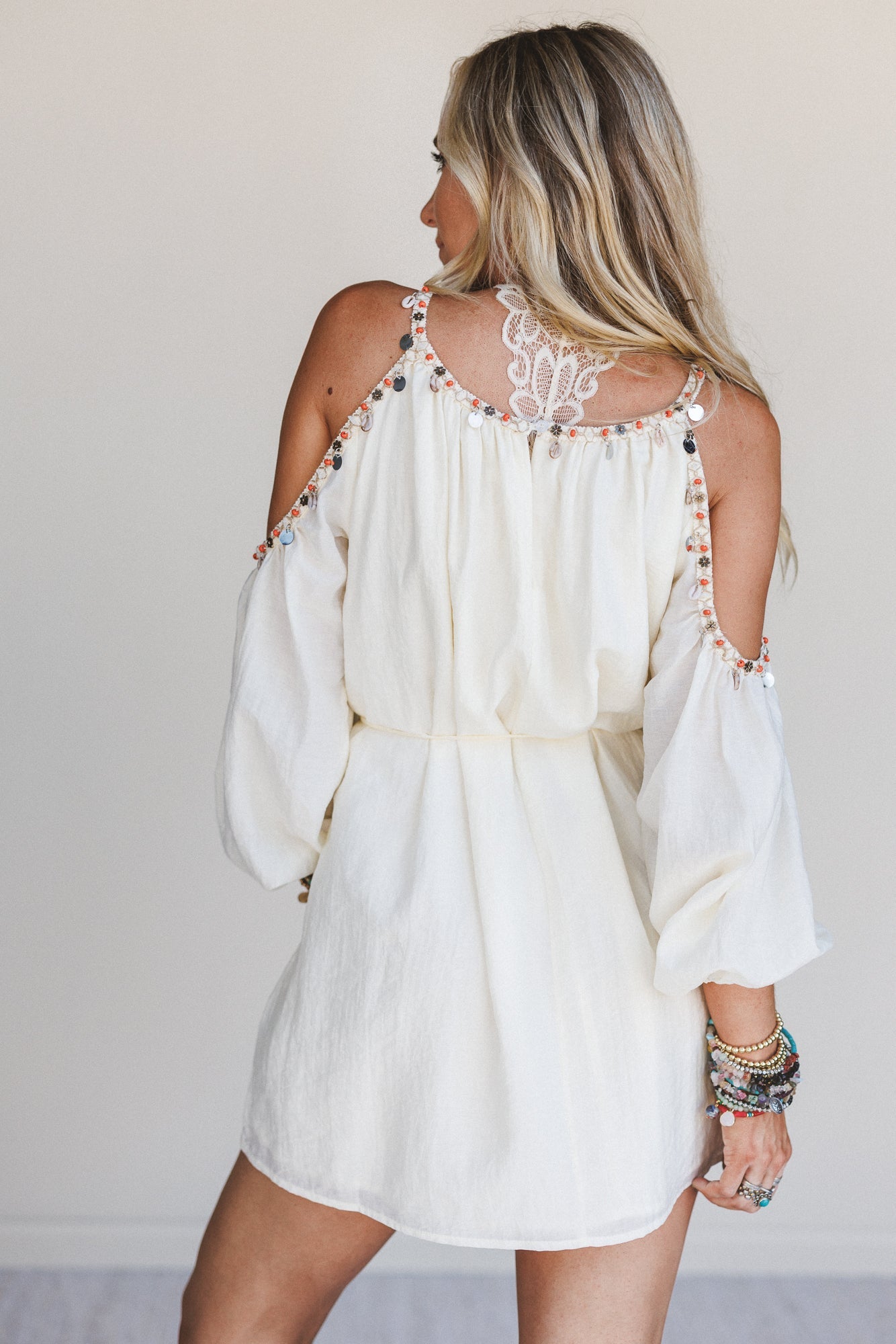 Elia Open Shoulder Dress - Cream