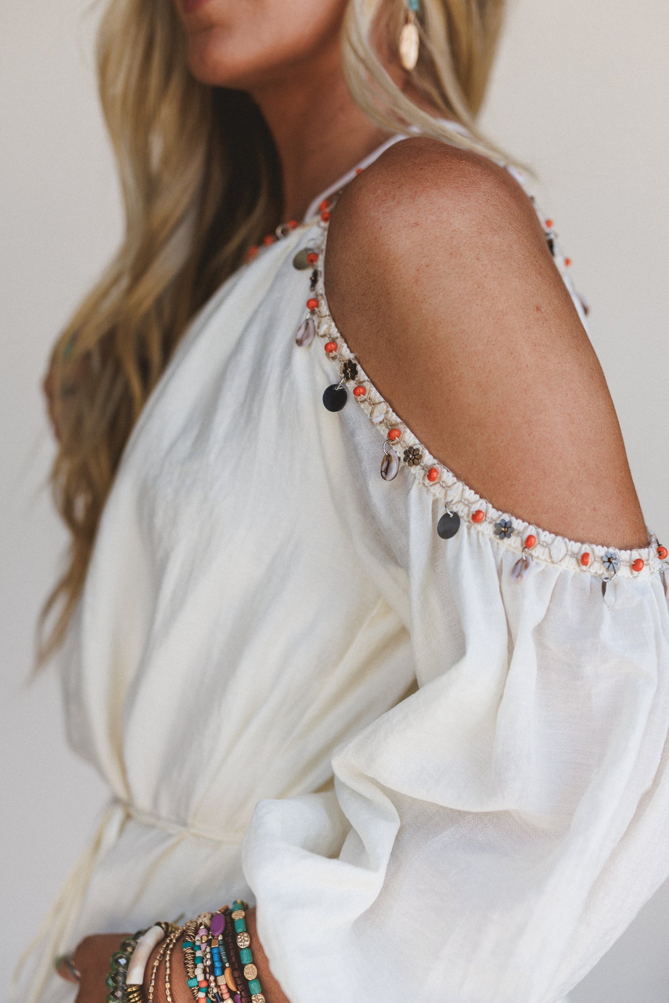 Elia Open Shoulder Dress - Cream