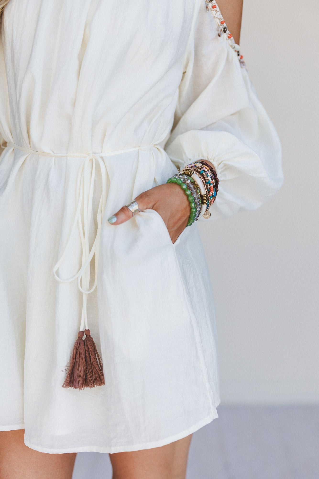 Elia Open Shoulder Dress - Cream
