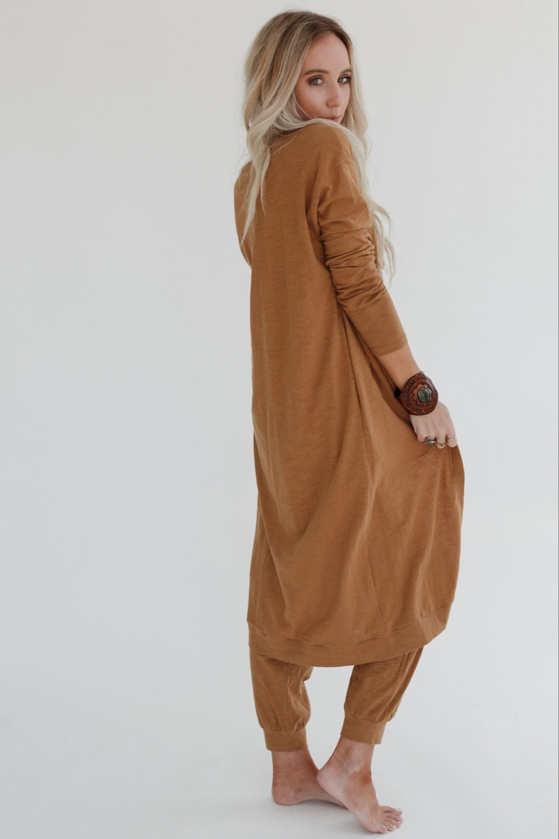 Set to Go Textured Jumpsuit And Cardigan Set - Camel