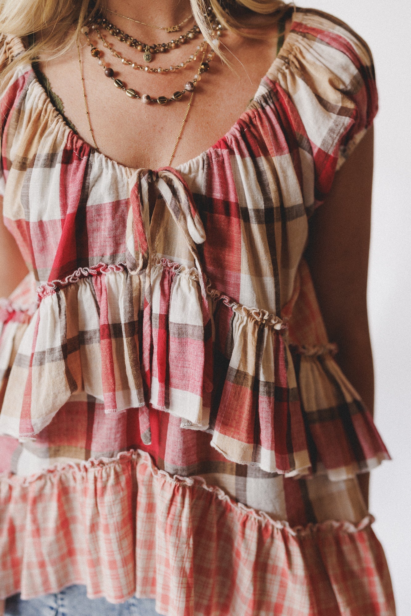 Clover Stitch Plaid Top - Pink