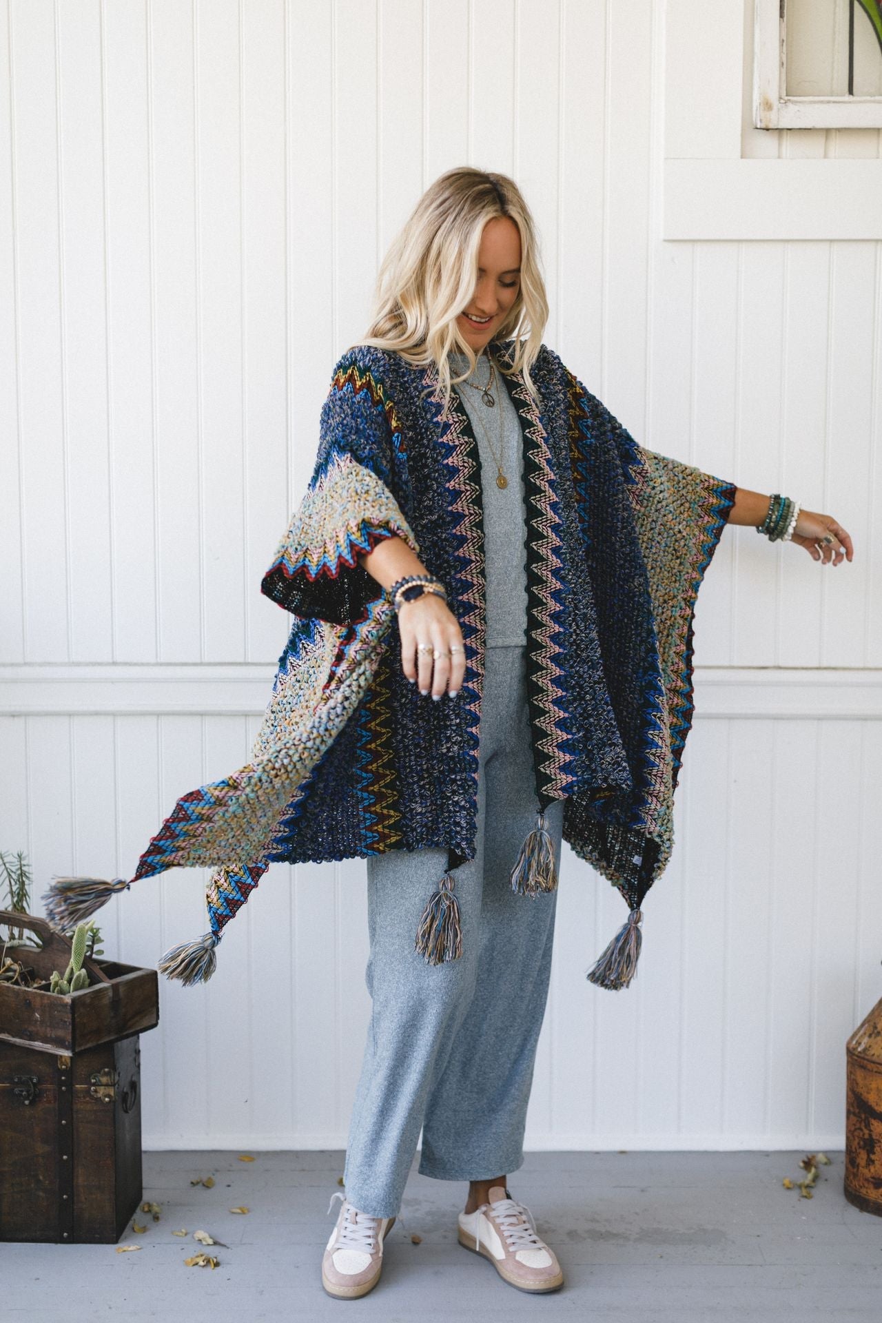 Desert Dreams Crochet Ruana - Cobalt