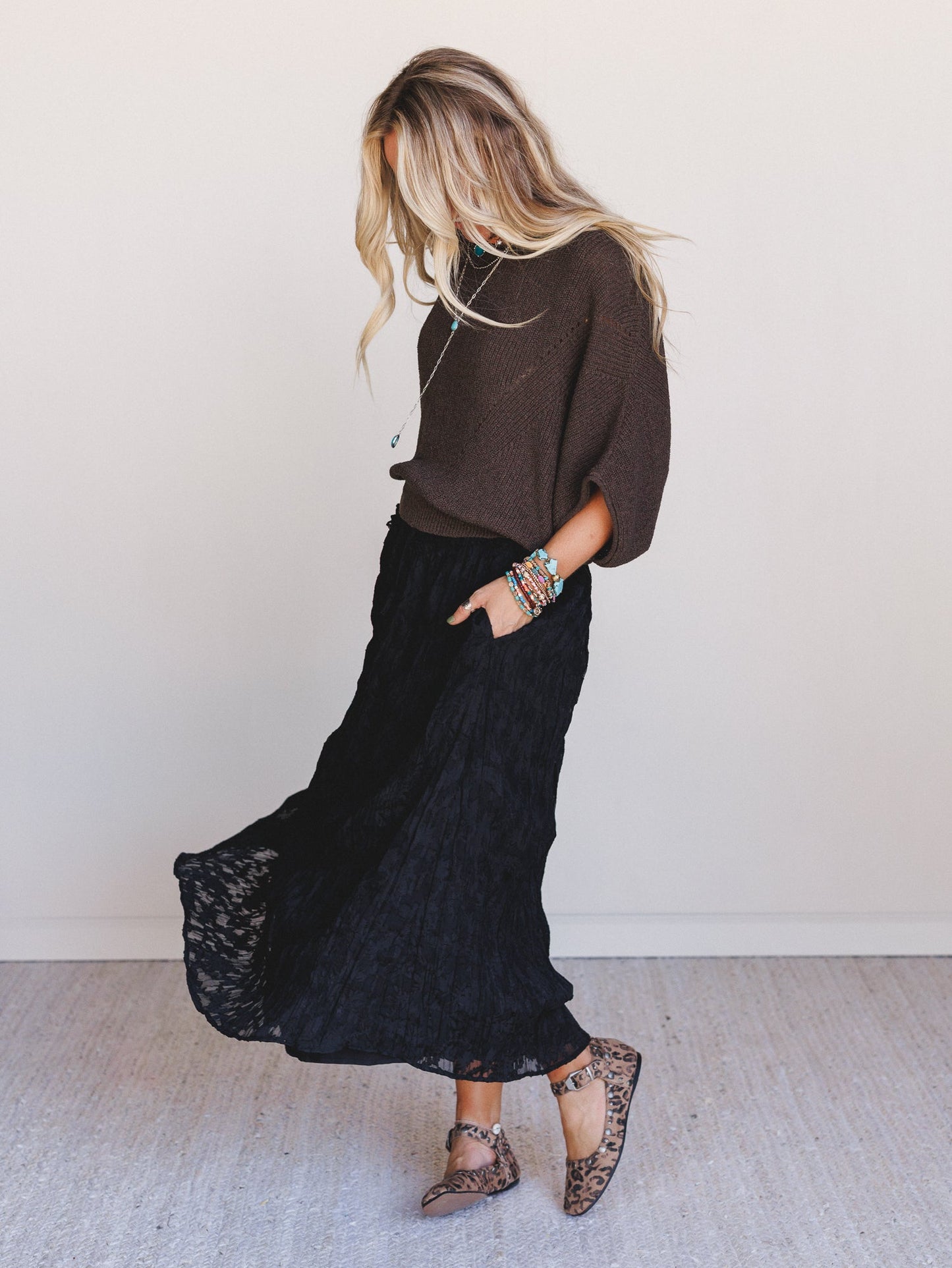 Coyote Bloom Floral Maxi Skirt - Black