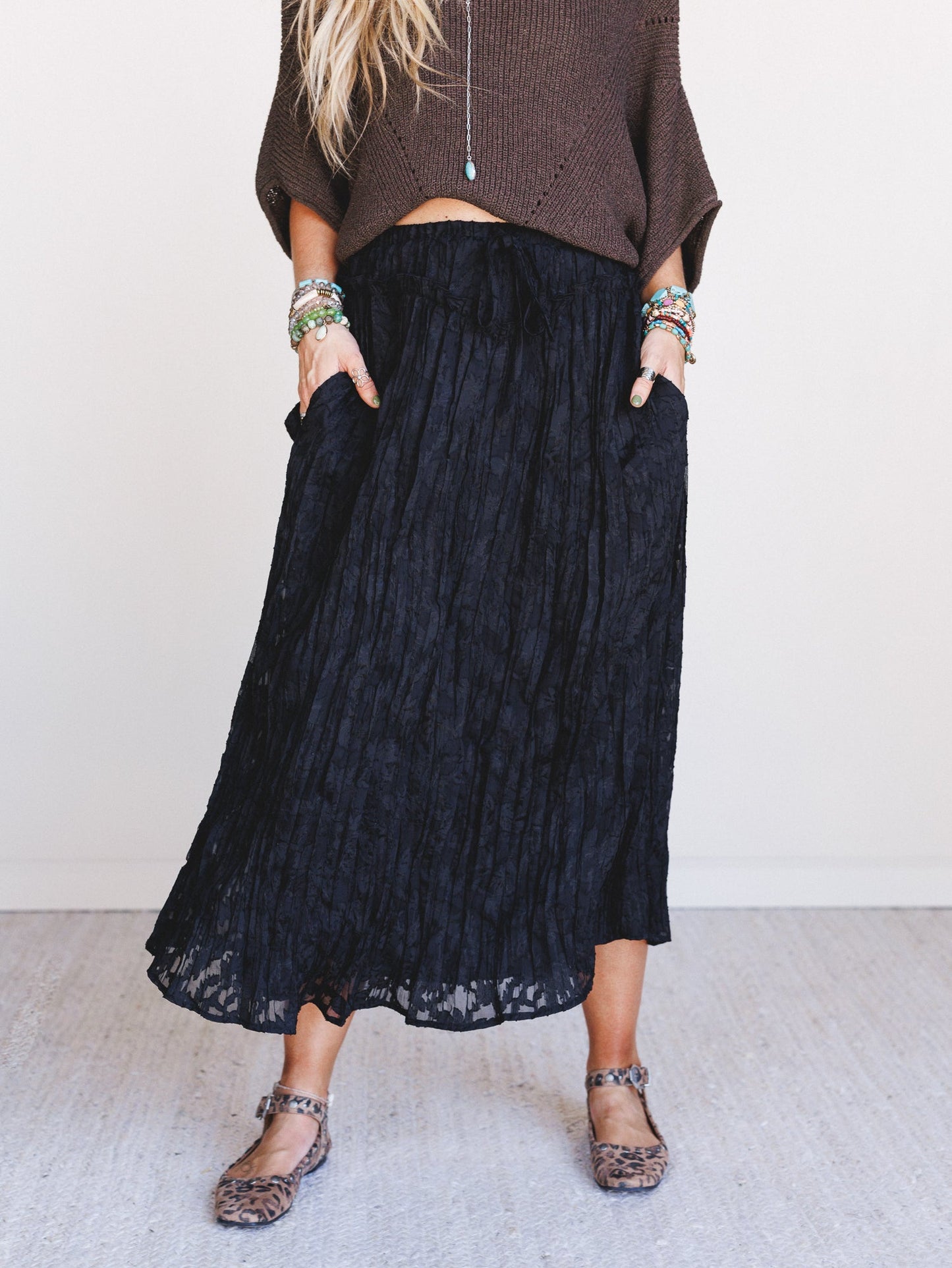 Coyote Bloom Floral Maxi Skirt - Black