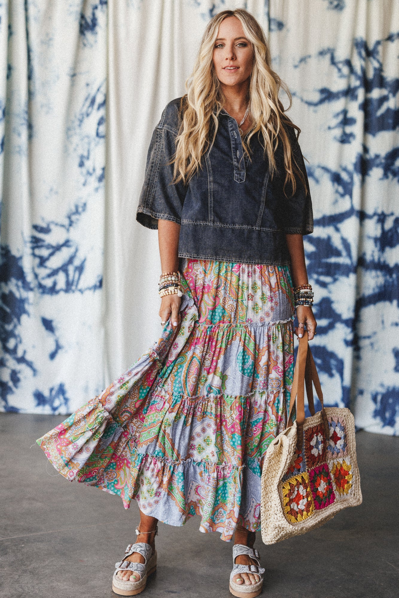 Shine On Printed Maxi Skirt - Lime Multi