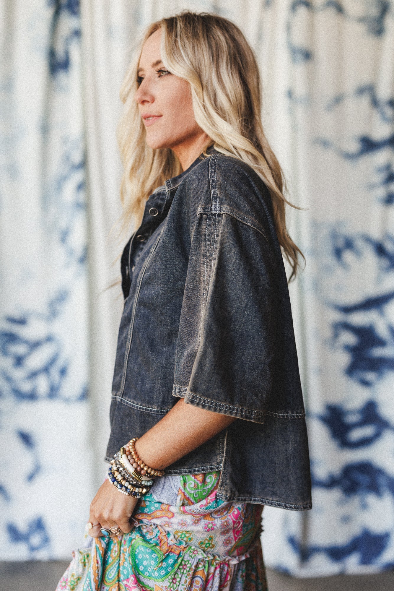 Saddle Up Style Denim Top - Gray Denim