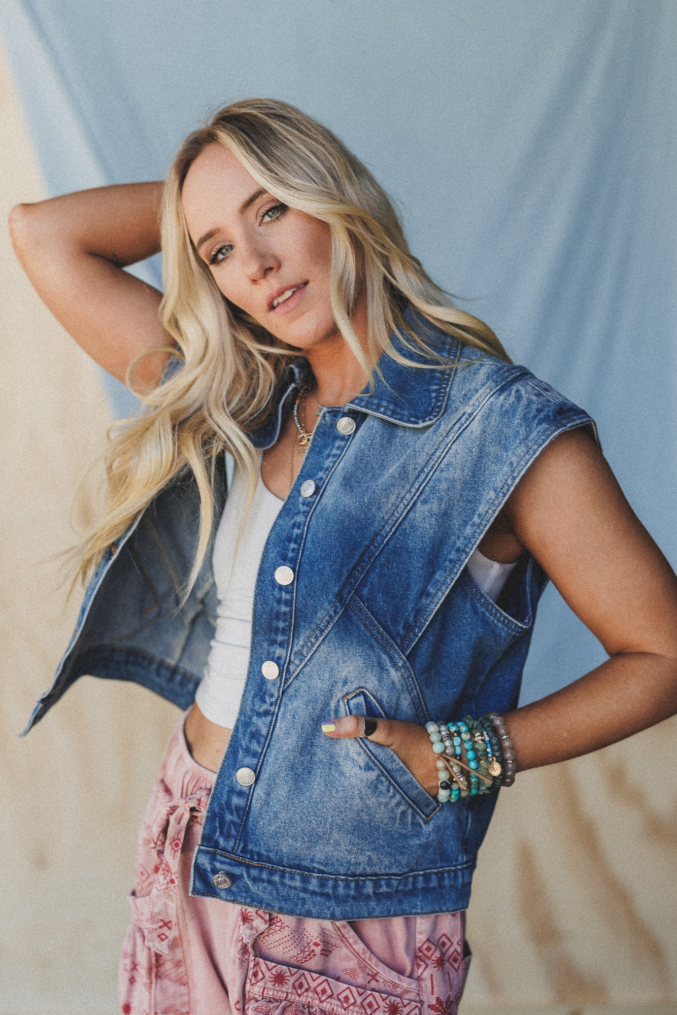 Urban Bound Wide Shoulder Vest - Denim