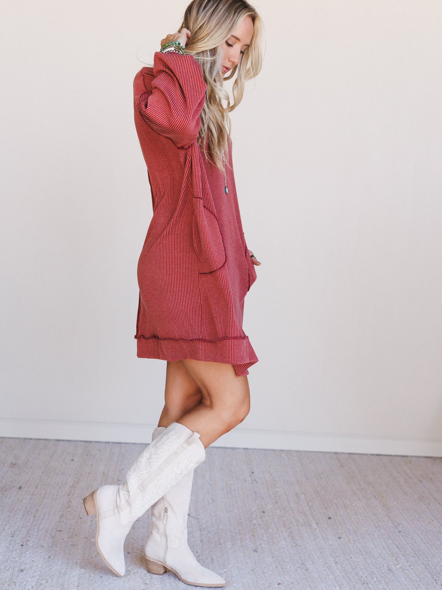 The Nest Moon Glow Long Sleeve Dress - Rust