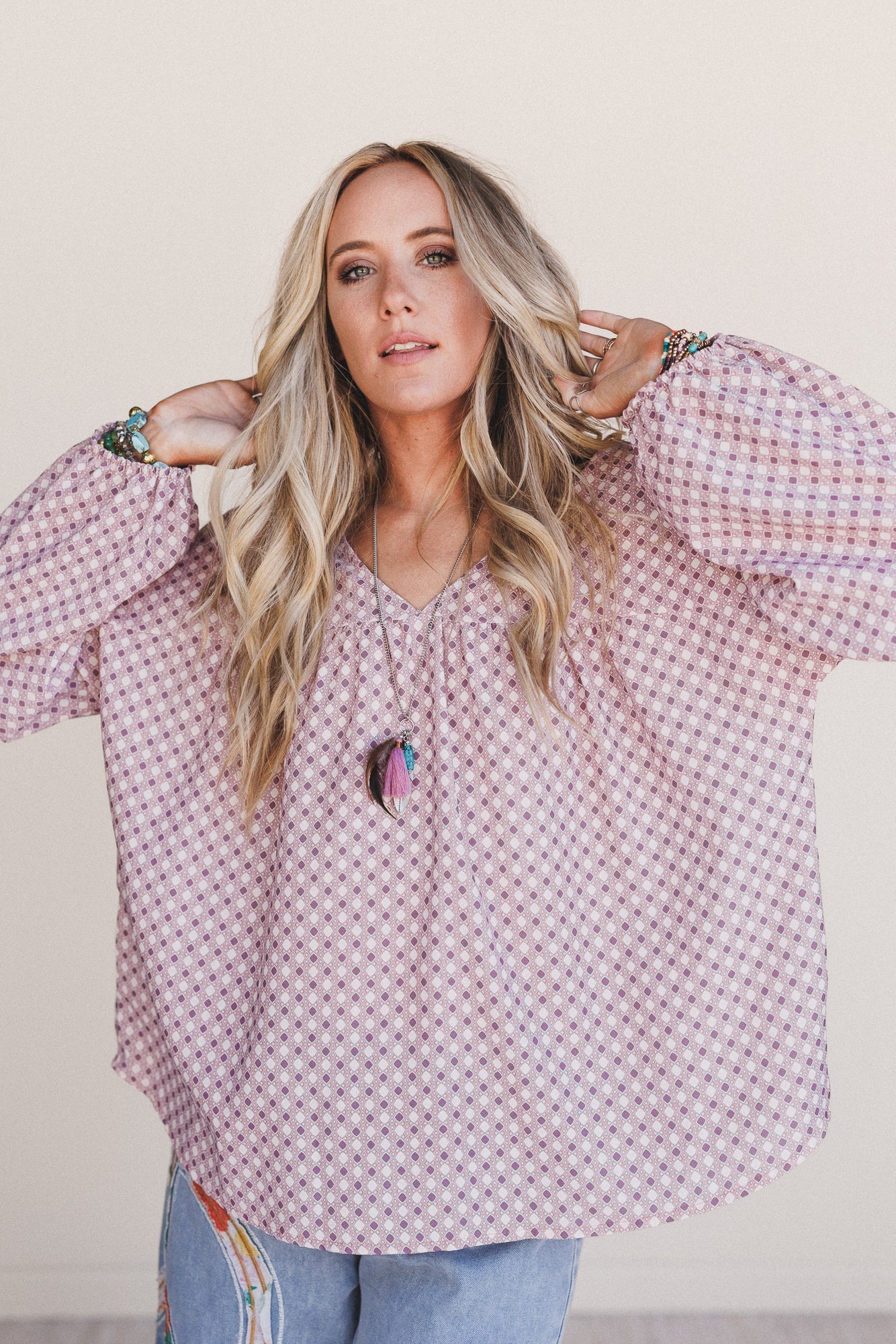 The Nest Kendrix Printed Top - Burgundy