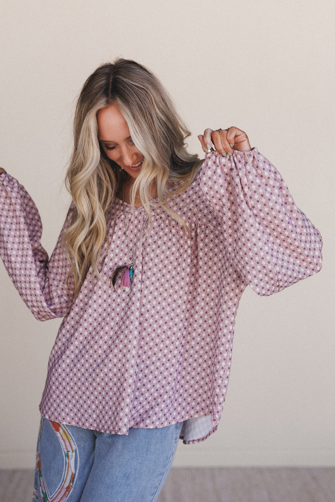 The Nest Kendrix Printed Top - Burgundy