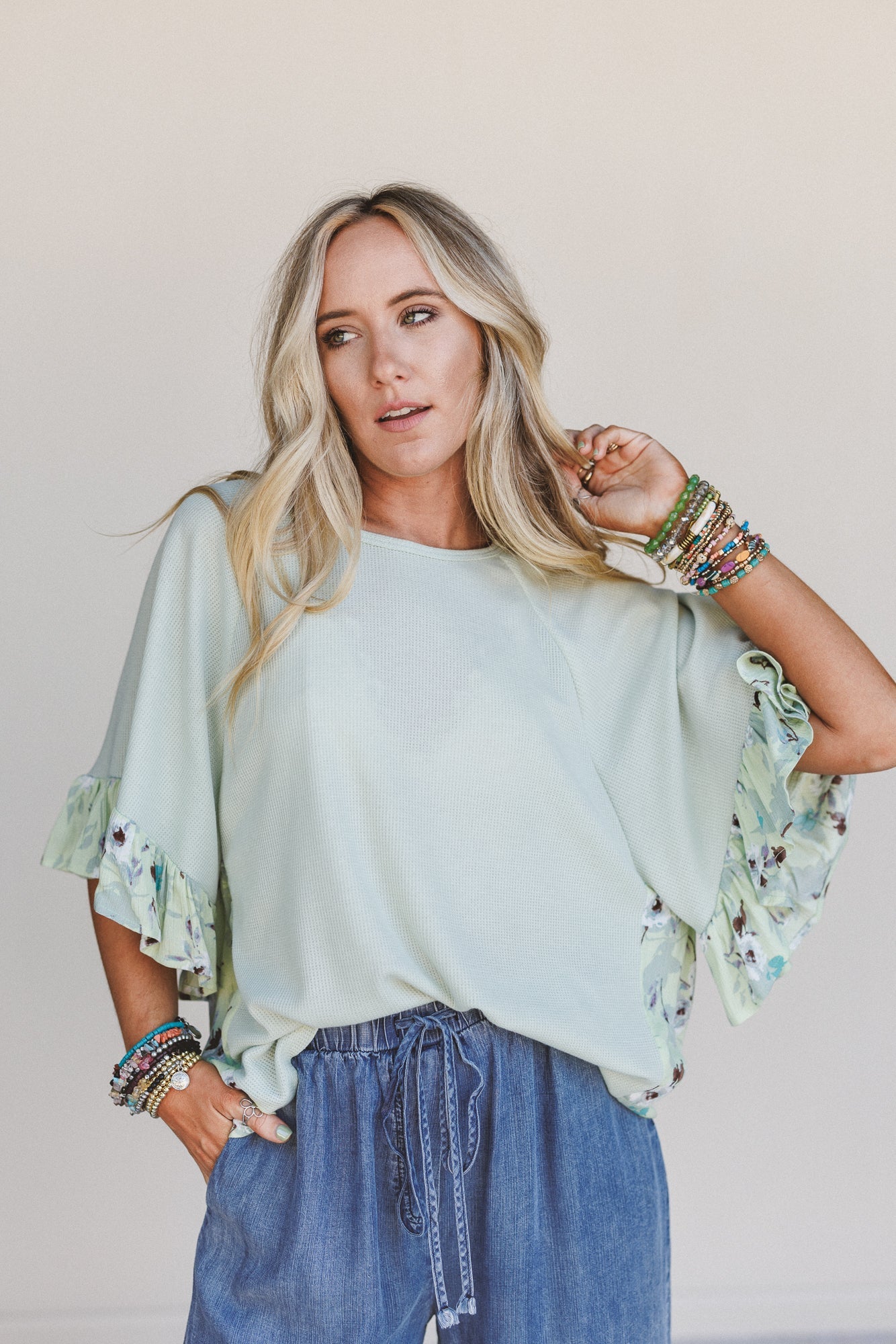 The Nest Sunlit Meadow Top - Sage Aqua