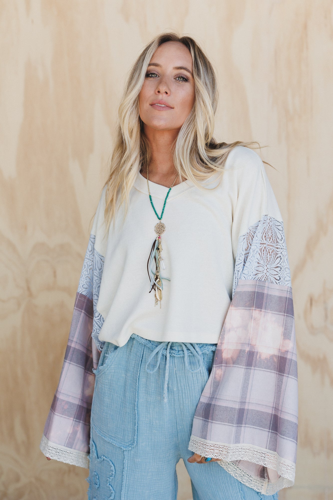 Live Easy Plaid Peace Top - Multi