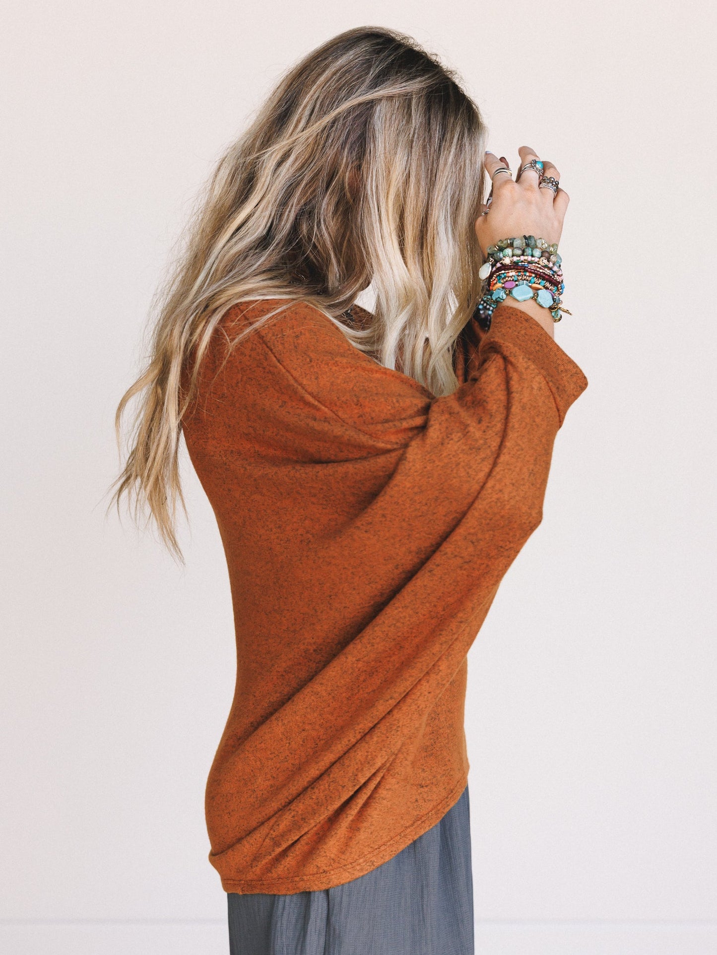 The Nest Fly With Me Batwing Sleeve Knit Sweater - Rust