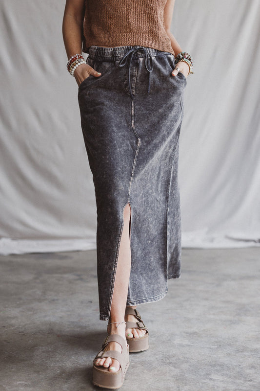 Sunfade Front Slit Maxi Skirt - Black