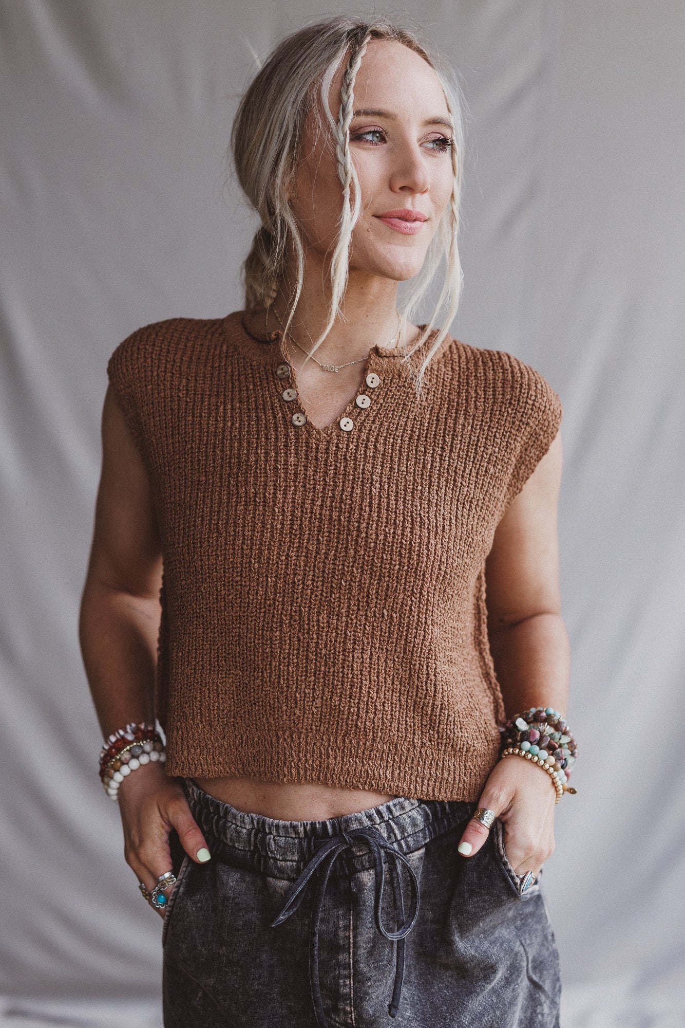 Open Skies Sweater Top - Camel