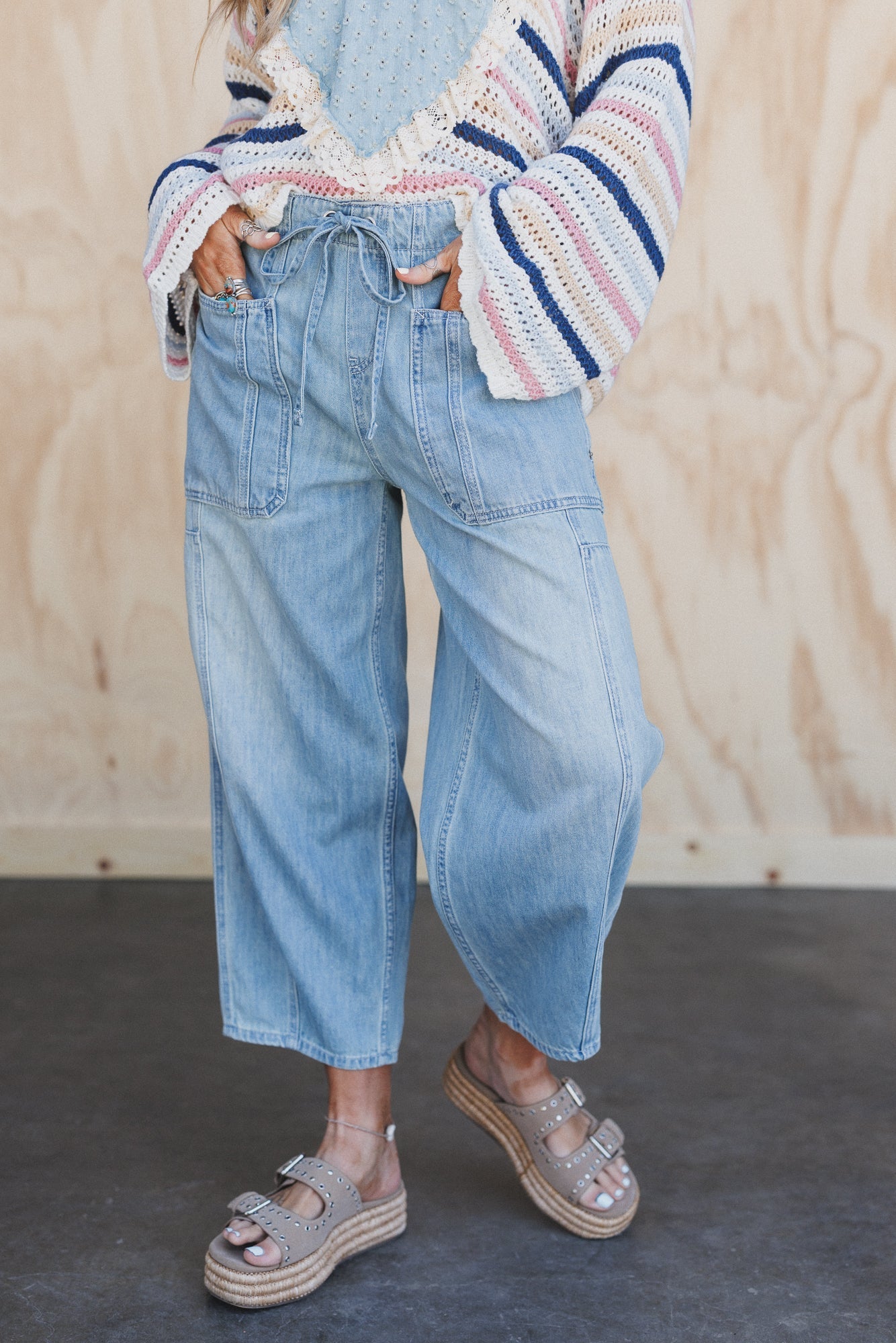 Bridgton Drawstring Barrel Jeans - Denim