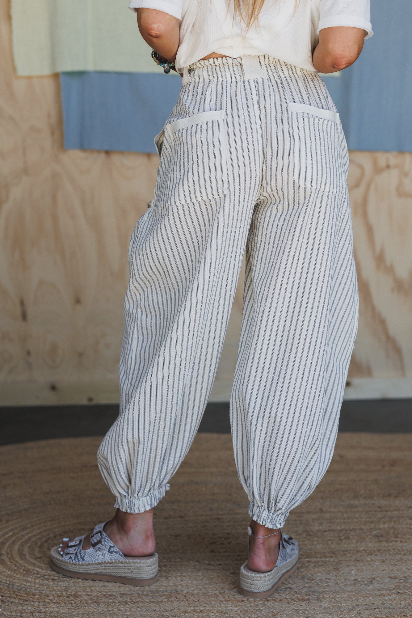 Sunday Social Striped Drawstring Joggers - Oatmeal