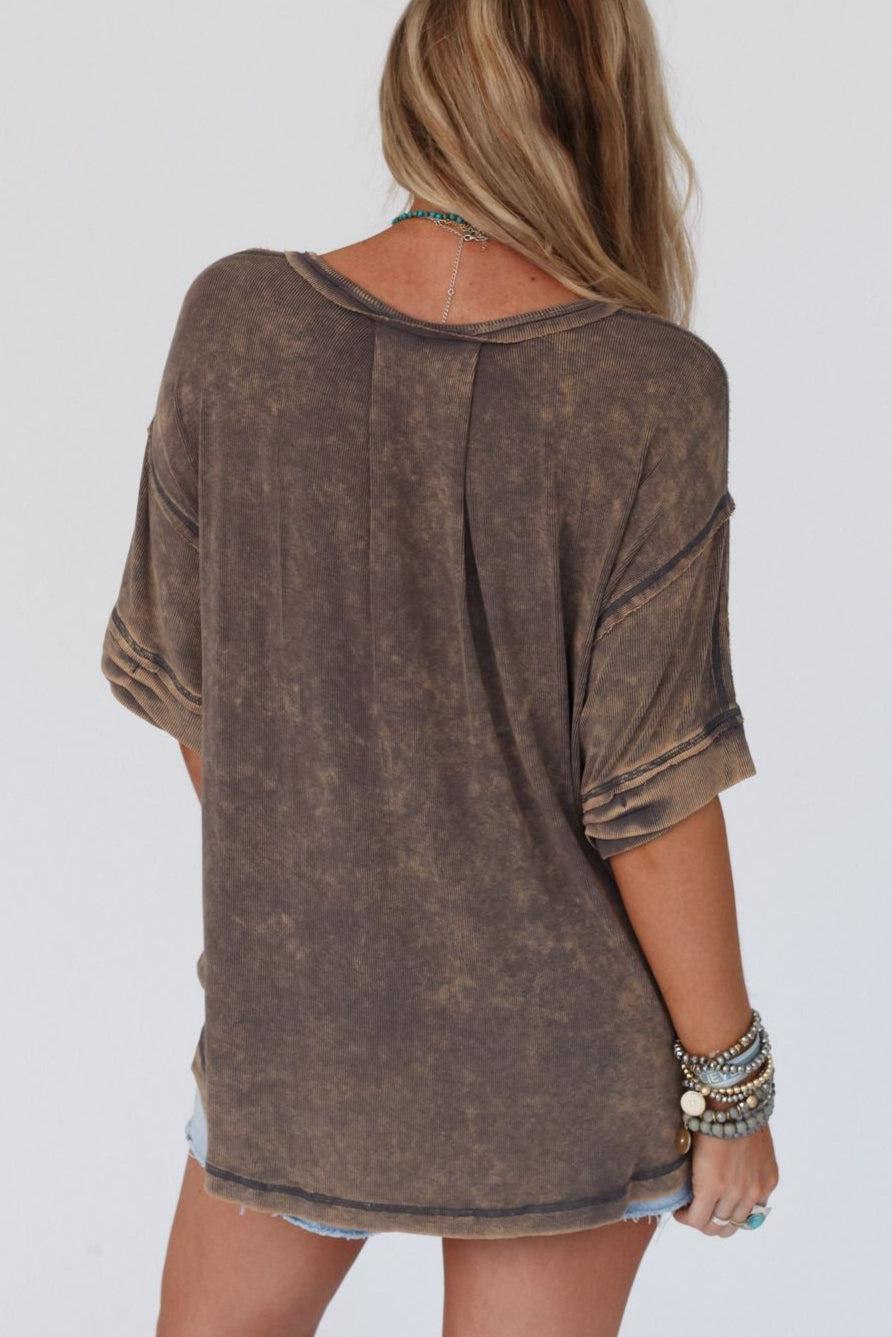 Time Flies Round Hem Top - Gray Brown