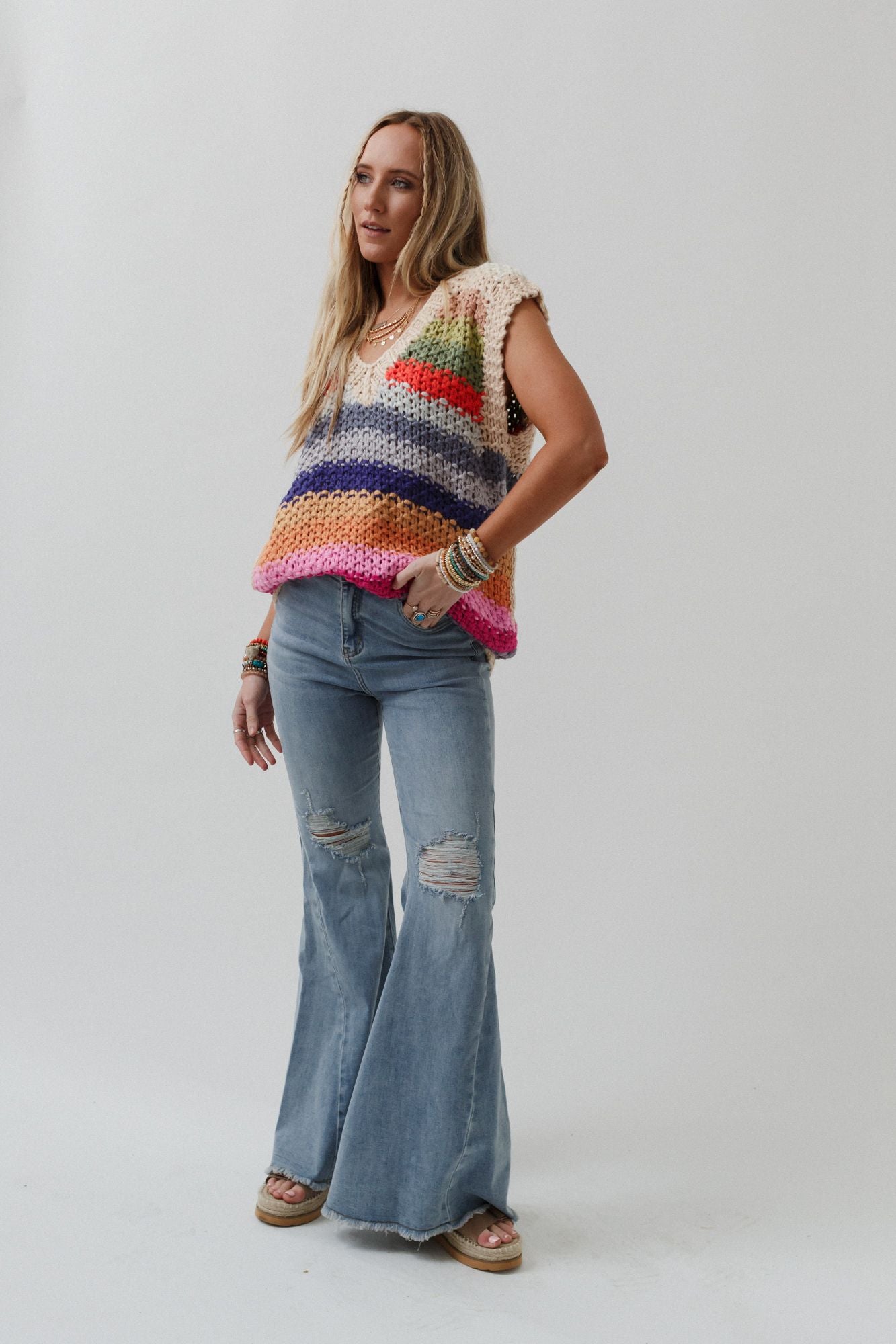 The Nest Indigo Flare Bell Bottom Jean - Light Wash