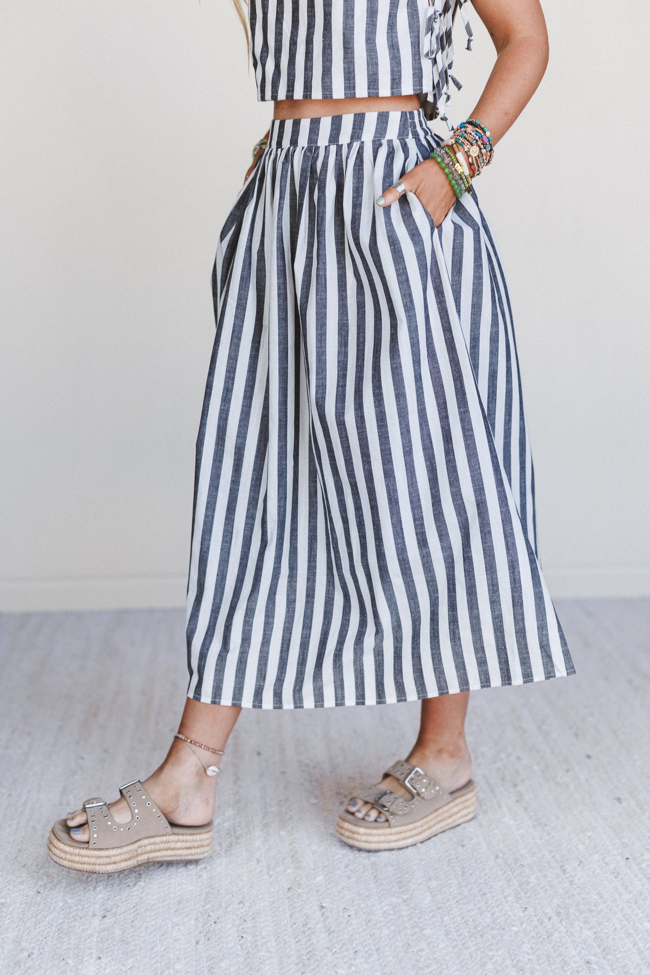 Anchored In Striped Maxi Skirt - Black Multi