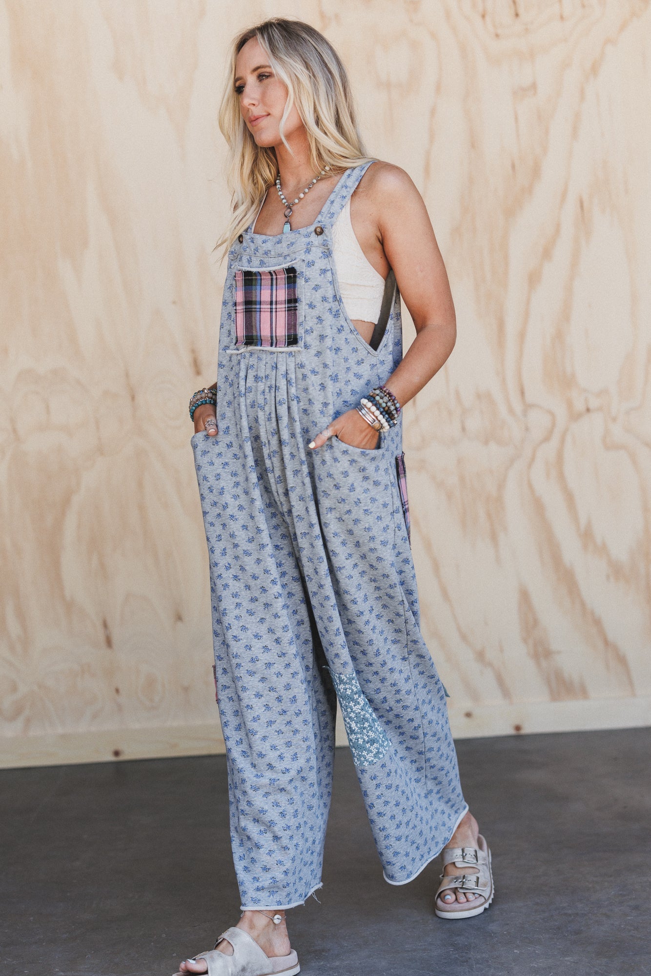 Petal Patch Overalls - Gray