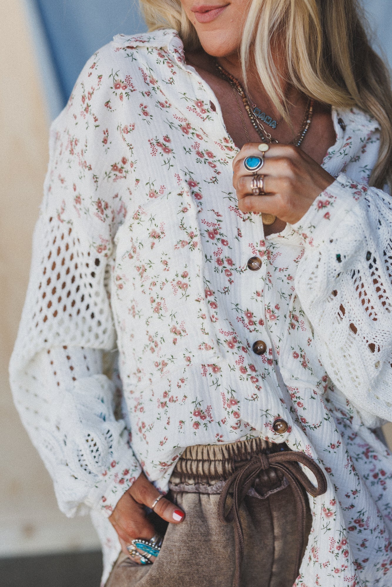 Floral Fantasia Button Down Top - Cream