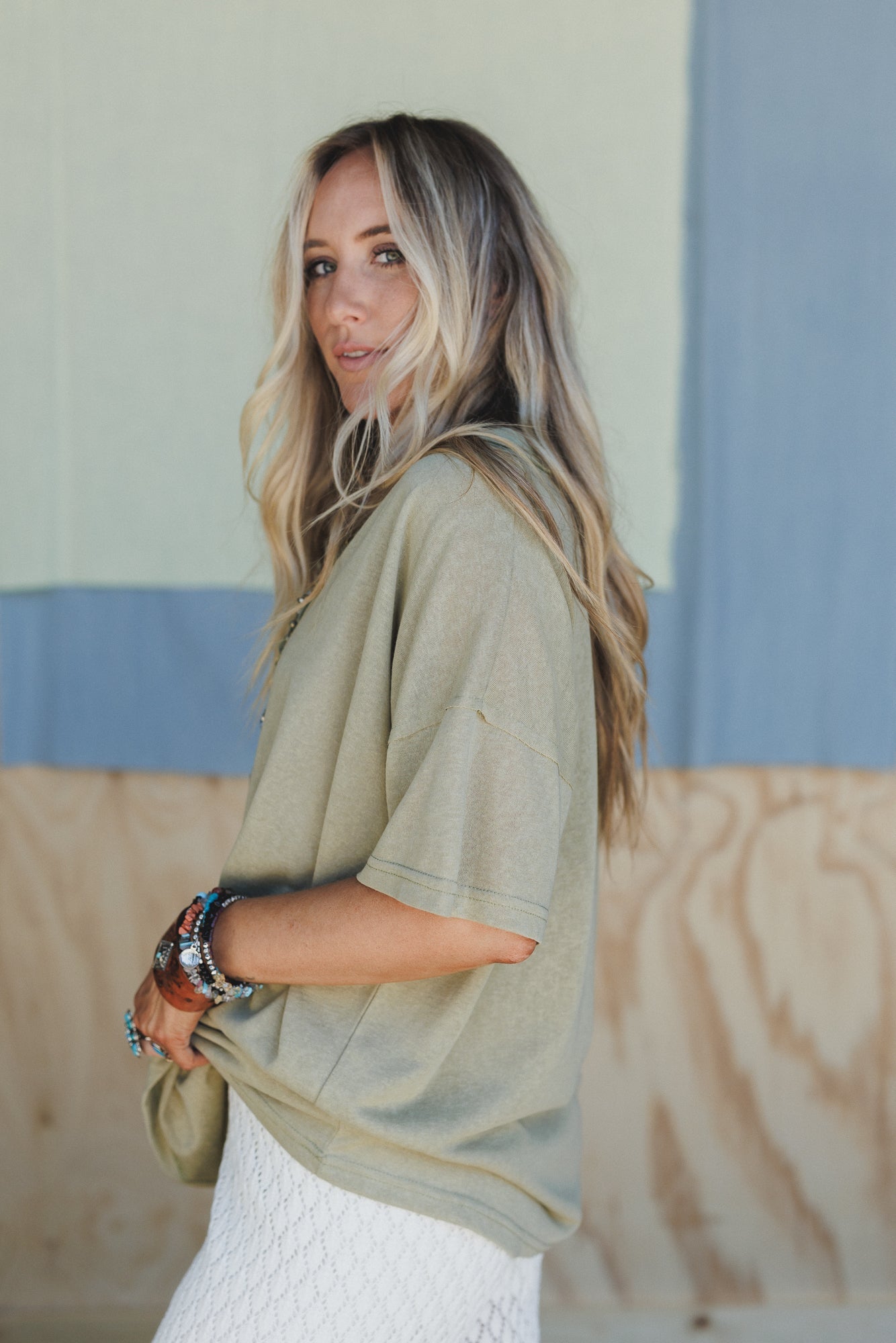 Tash V Neck Tee - Moss