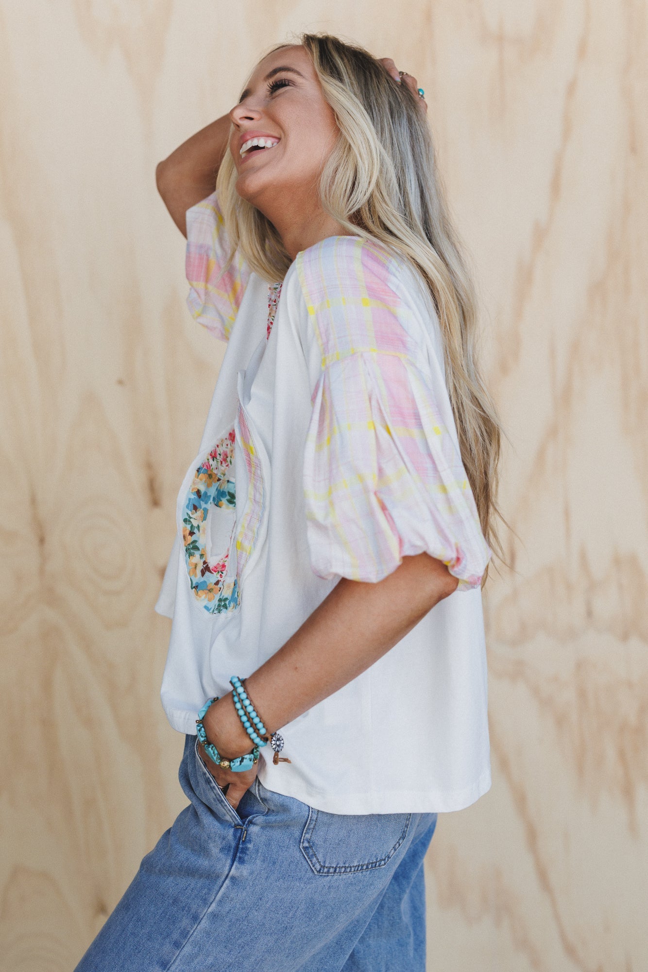 Peace Woven Patchwork Top - Pink