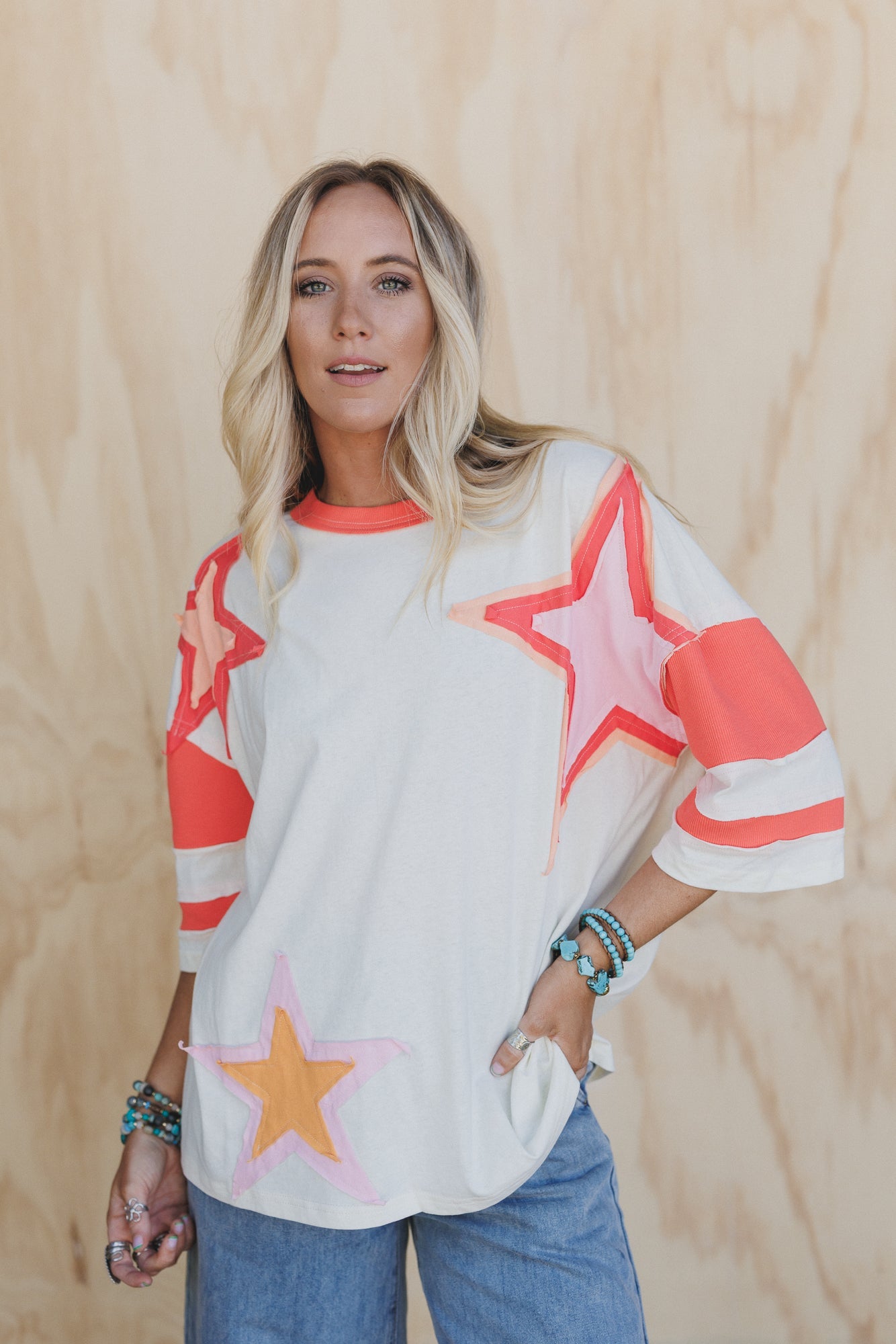 Celestial Drift Colorblock Patched Top - Ivory