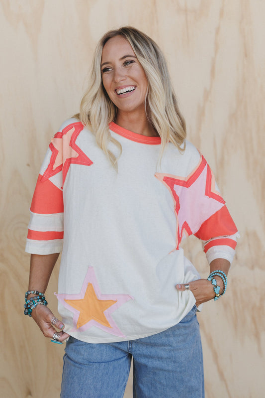 Celestial Drift Colorblock Patched Top - Ivory