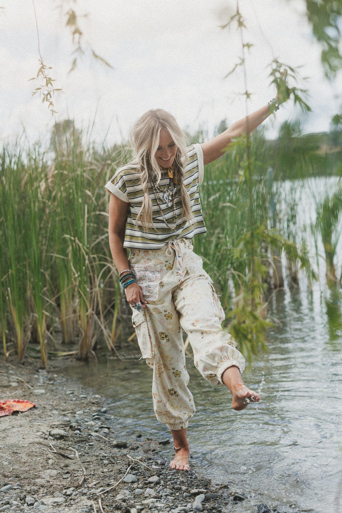 All Day Cool Striped Top - Olive Multi