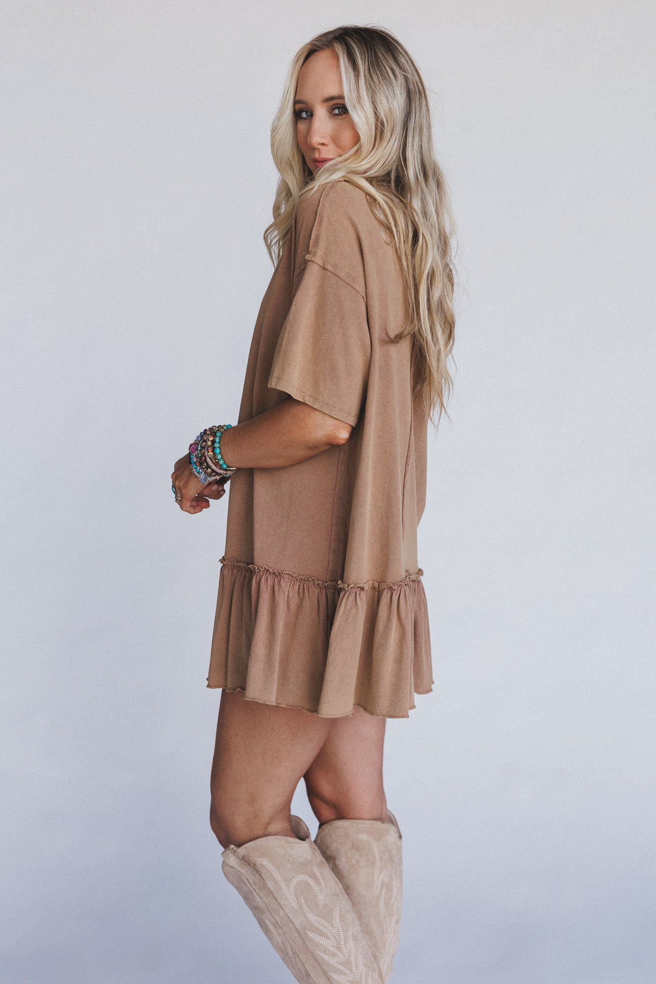 Soft Horizon Ruffled Hem Tunic - Clay