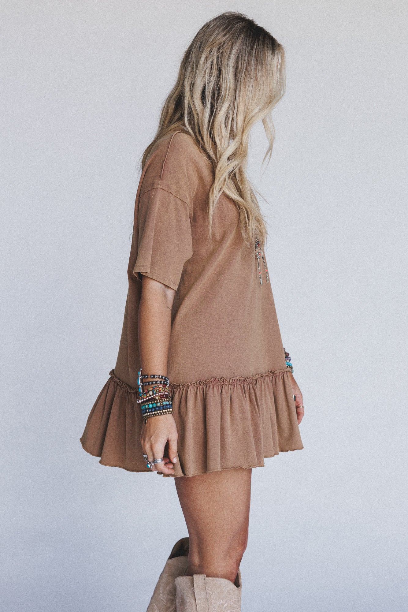 Soft Horizon Ruffled Hem Tunic - Clay