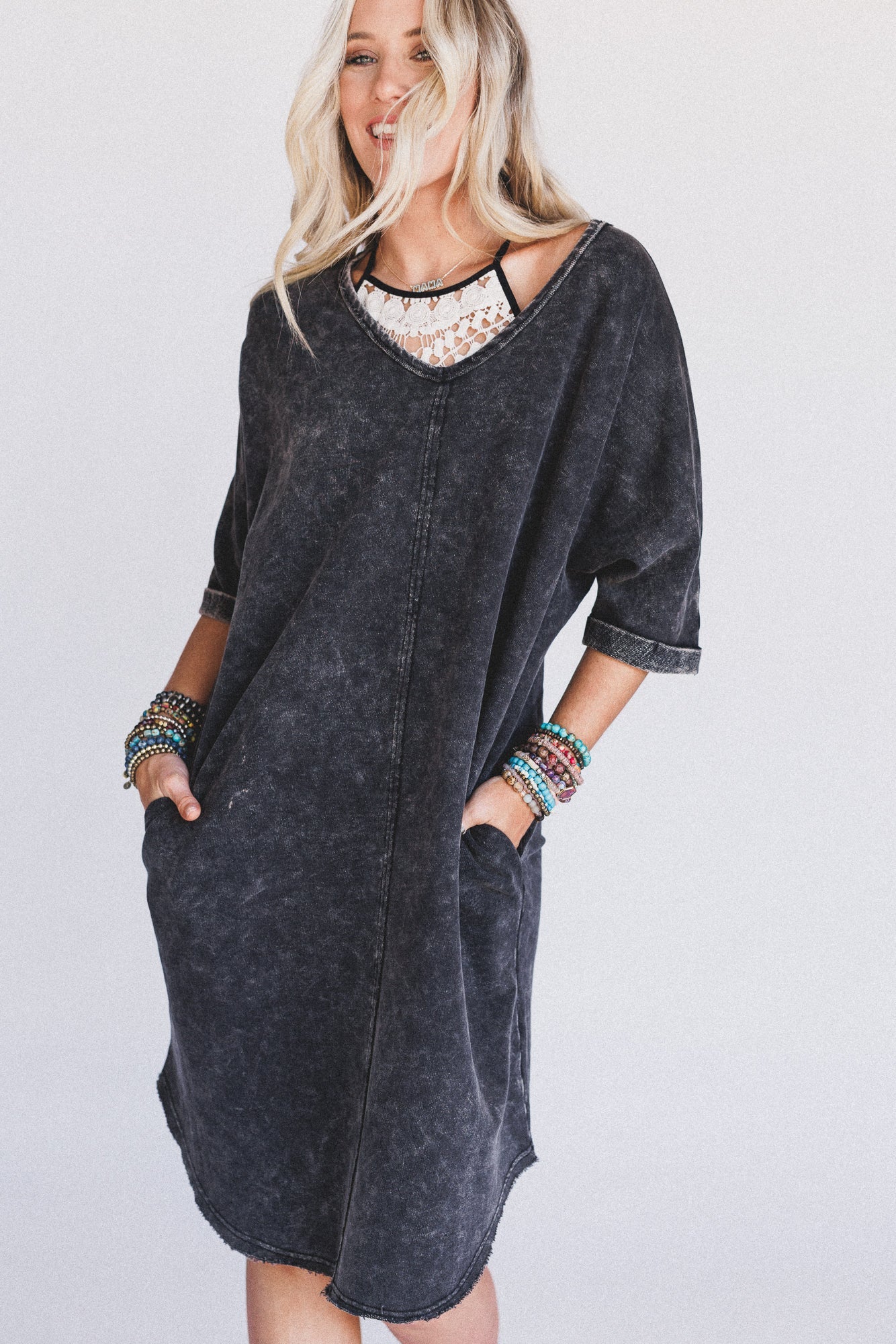 Stormy Skies Tee Dress - Black
