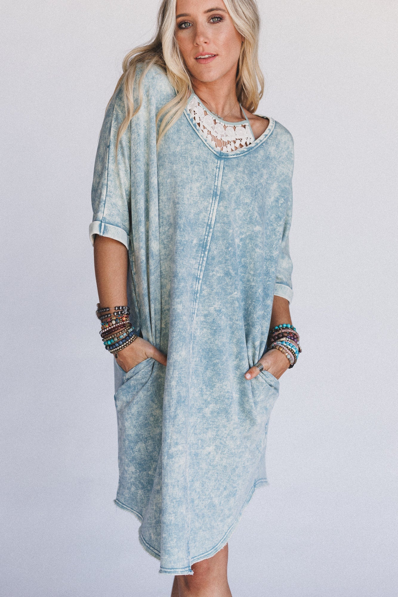 Stormy Skies Tee Dress - Blue