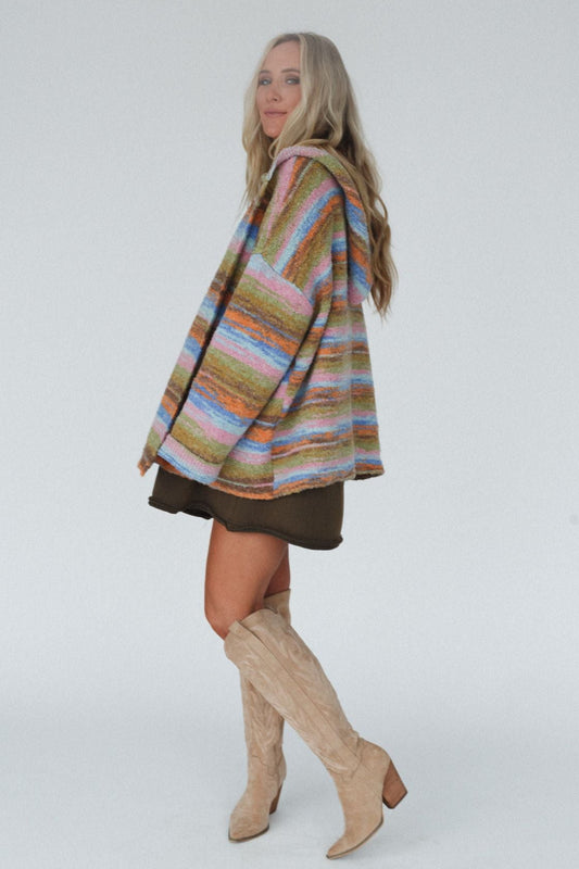 Shanae Striped Hoodie Cardigan - Blue Multi