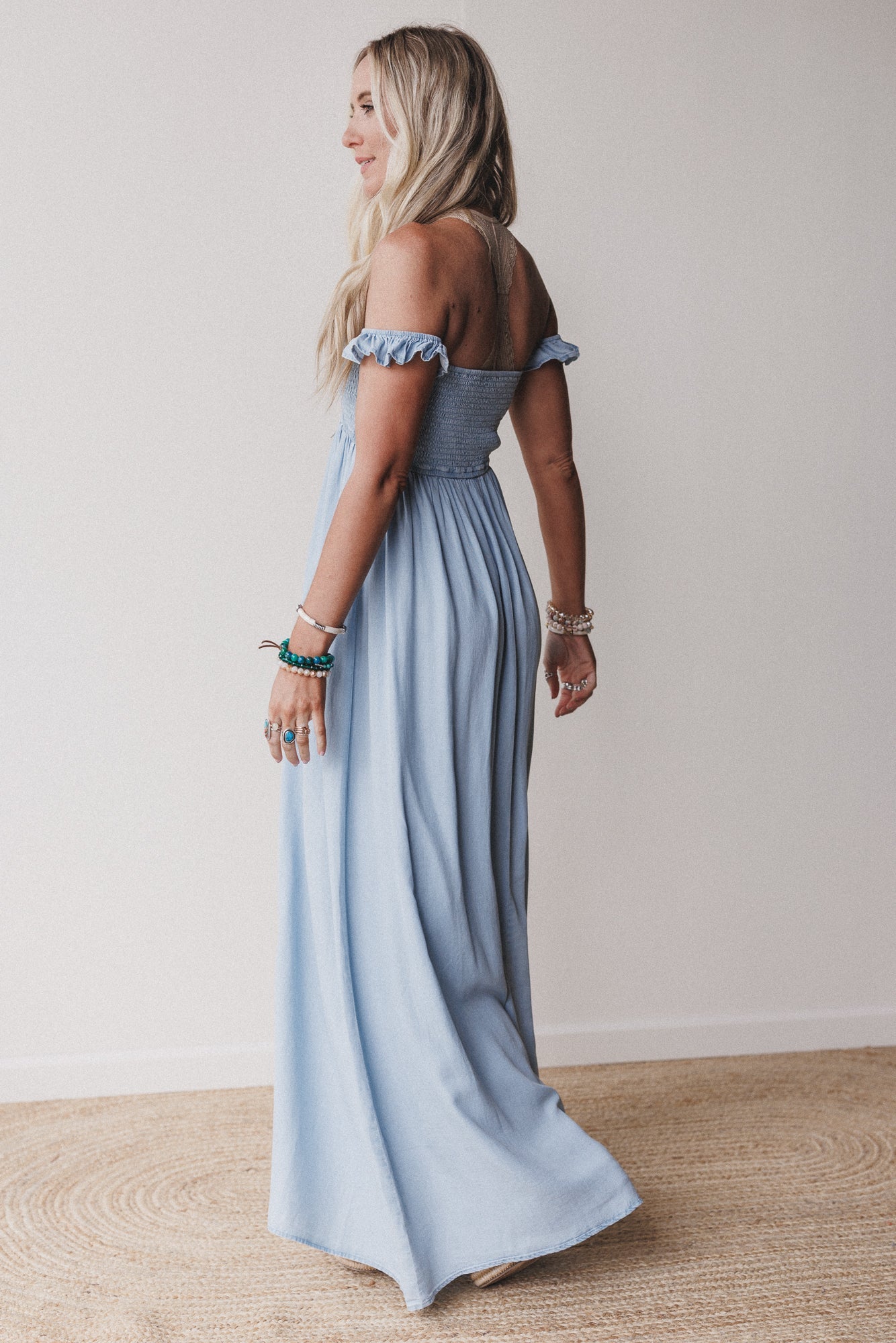 Prairie Sky Smocked Maxi Dress - Blue
