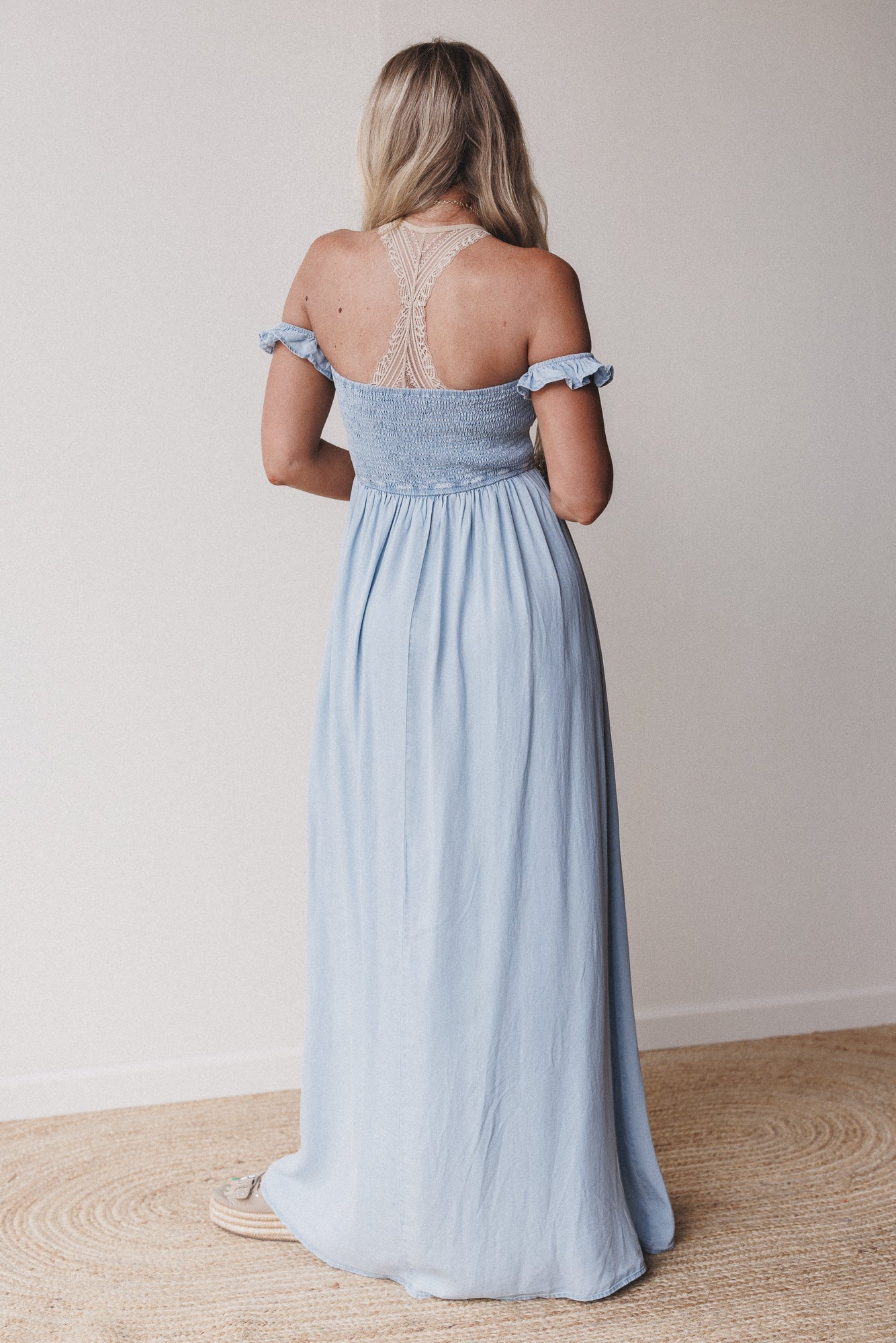 Prairie Sky Smocked Maxi Dress - Blue
