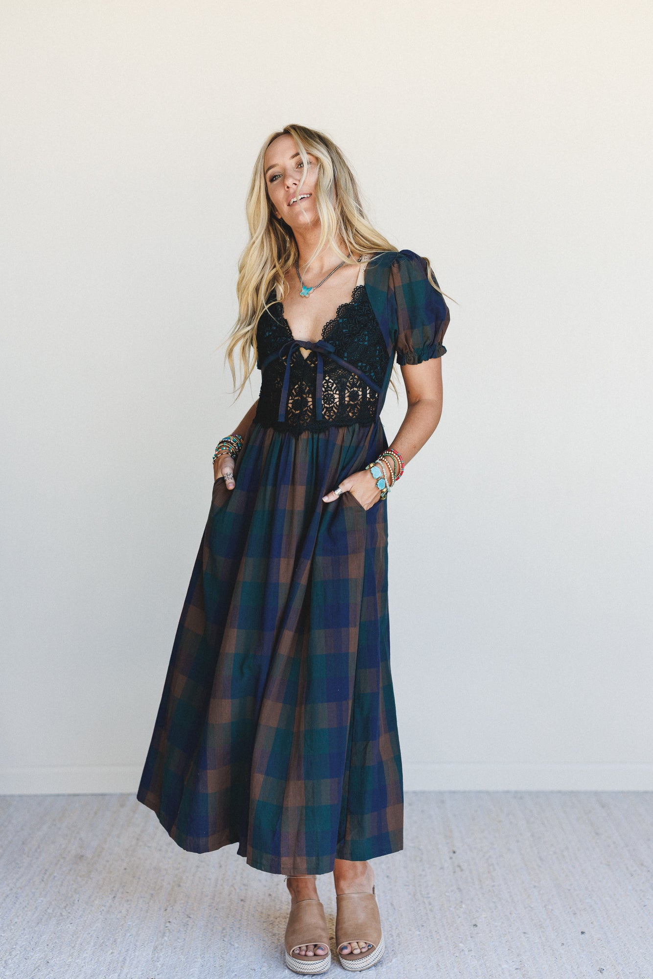 Darling Days Plaid Dress - Green
