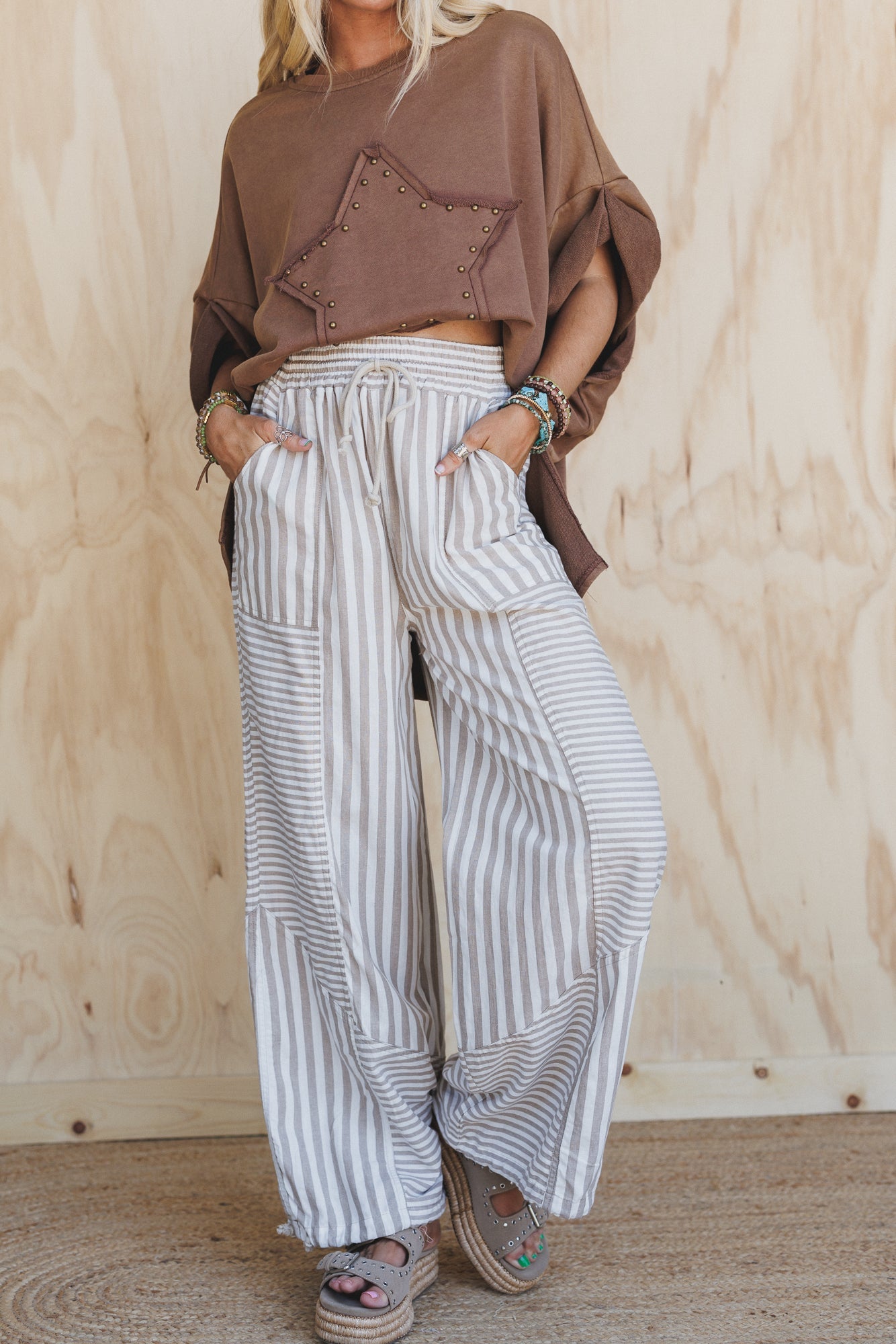 Aveline Striped Pants - Taupe