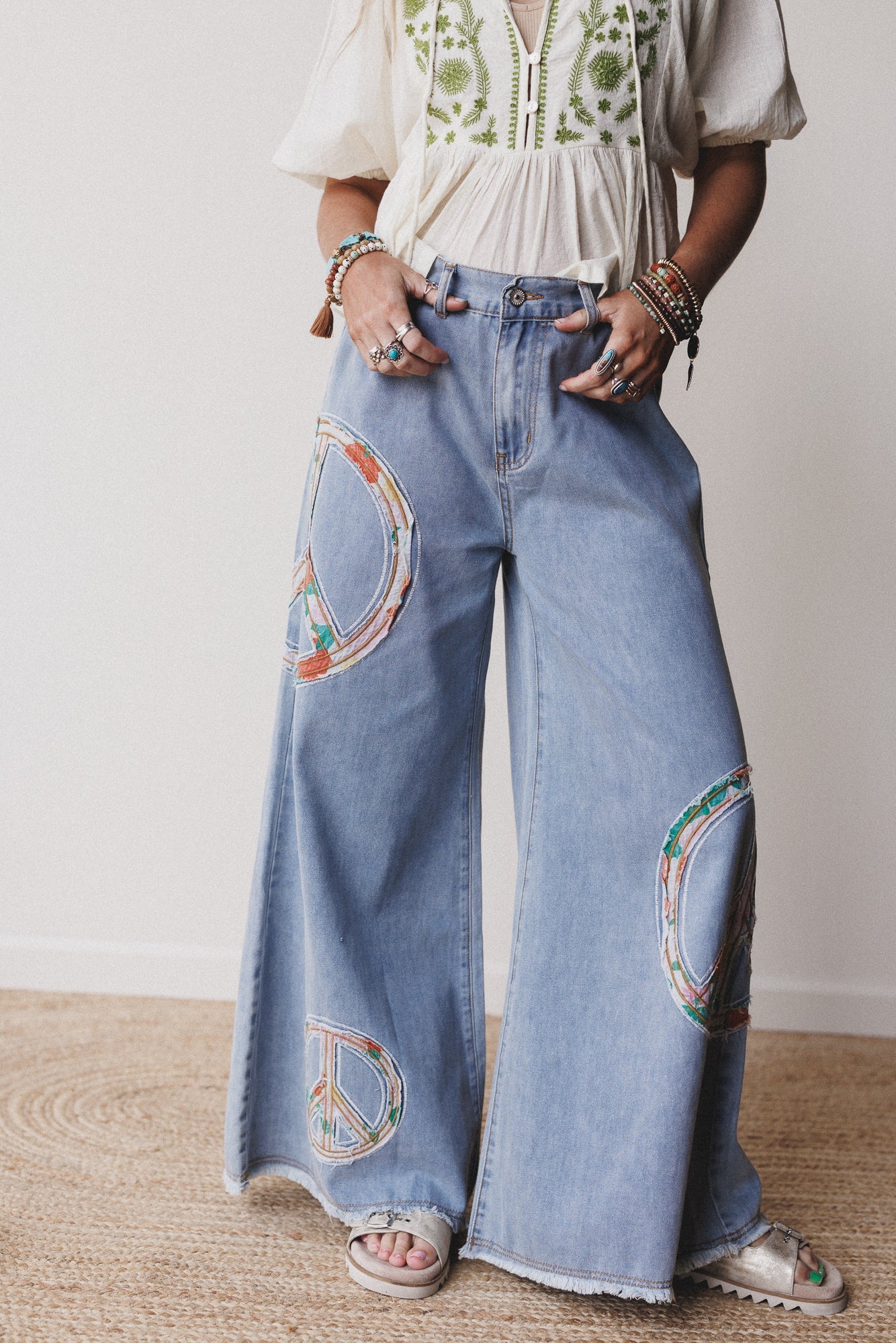 Peace + Florals Pants - Denim
