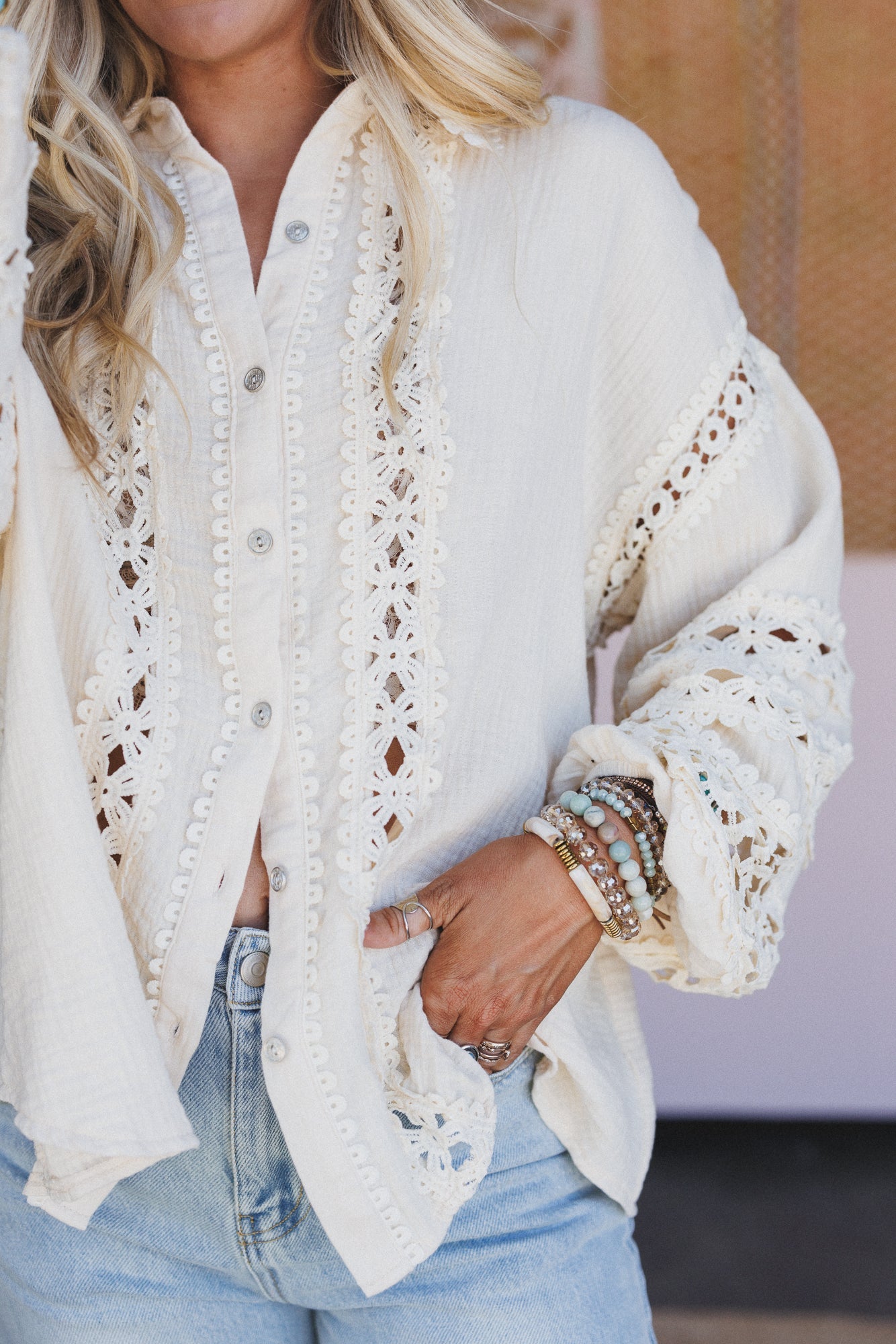 Hideout Button Up Top - Cream