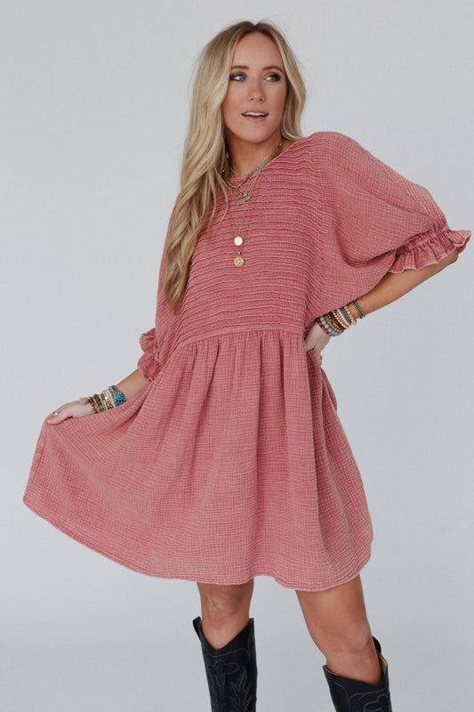 Quinn Puff Sleeve Mini Dress - Rose