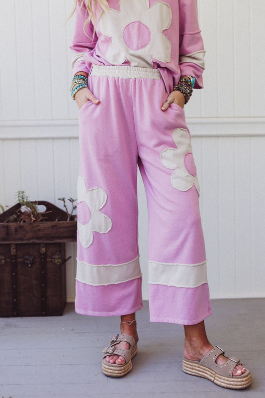 Drift Path Flower Patched Pants - Lilac