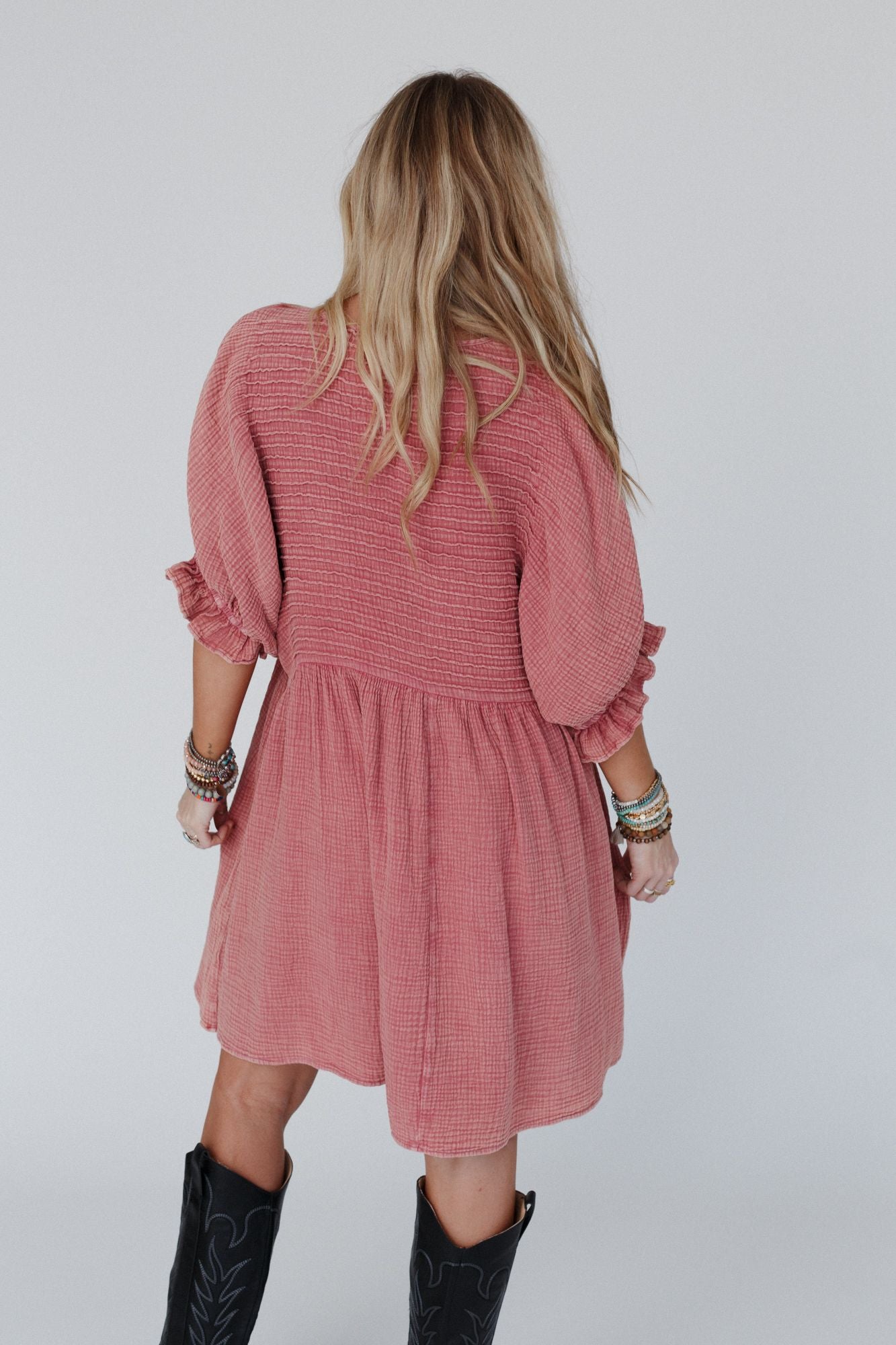 Quinn Puff Sleeve Mini Dress - Rose