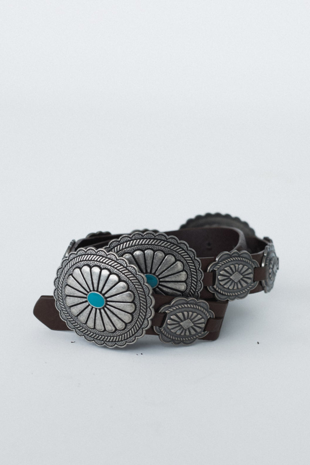 Austin Turquoise Concho Belt - Brown