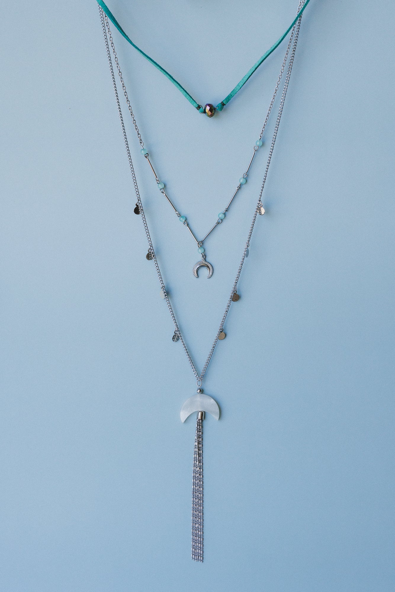 Blue Moonstone Layered Necklace - Blue Multi