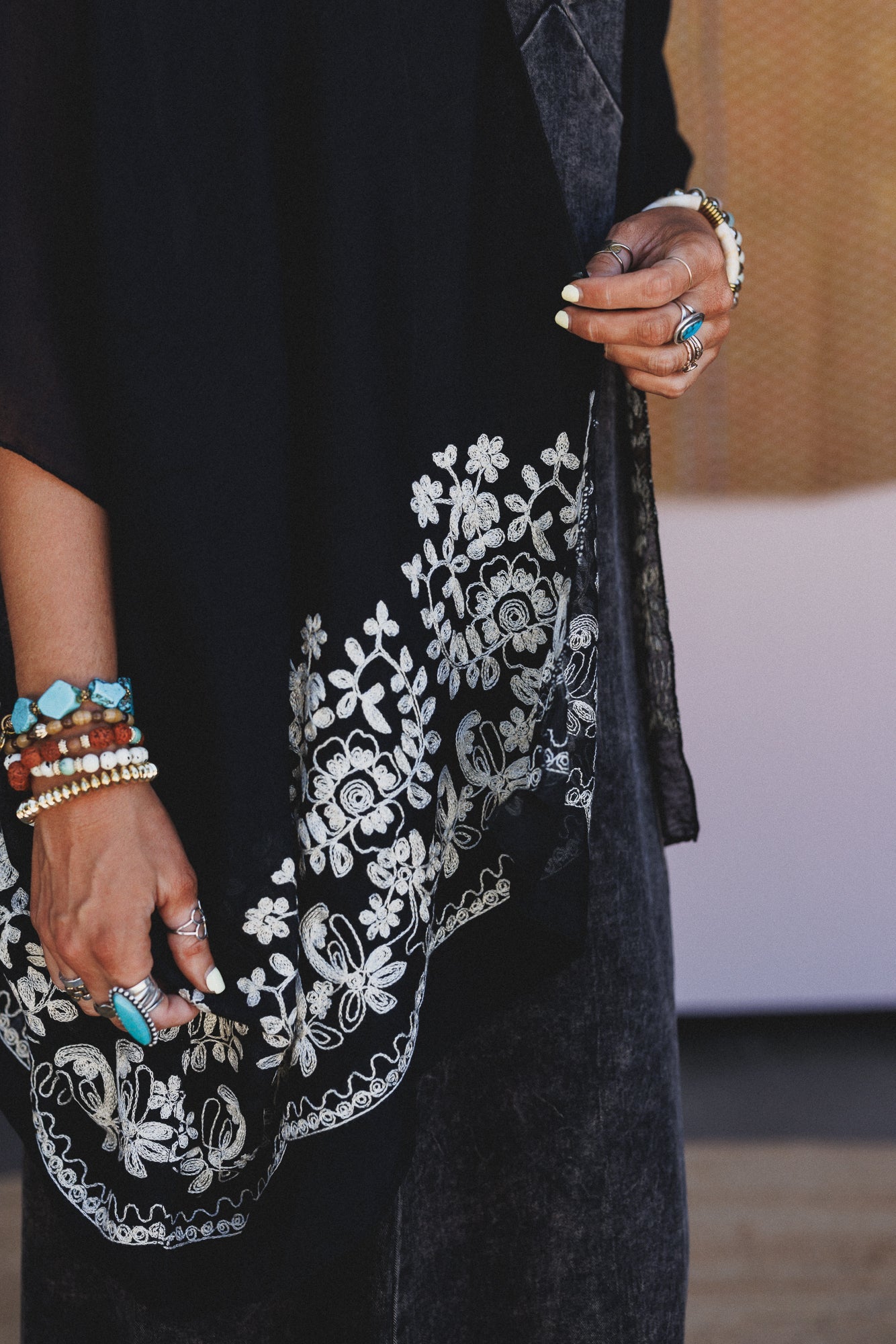 Sunset Fern Kimono - Black